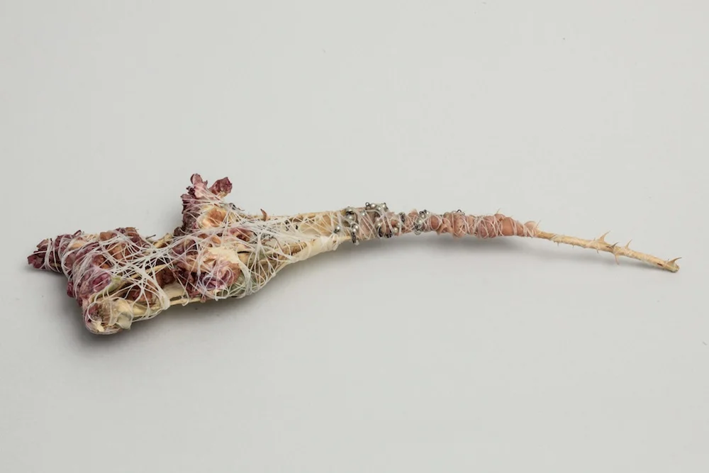 Bouquet with Birthday Note, 2013, mixed media sculpture with encaustic, 1.5 x 10.5 x 3.5 inches