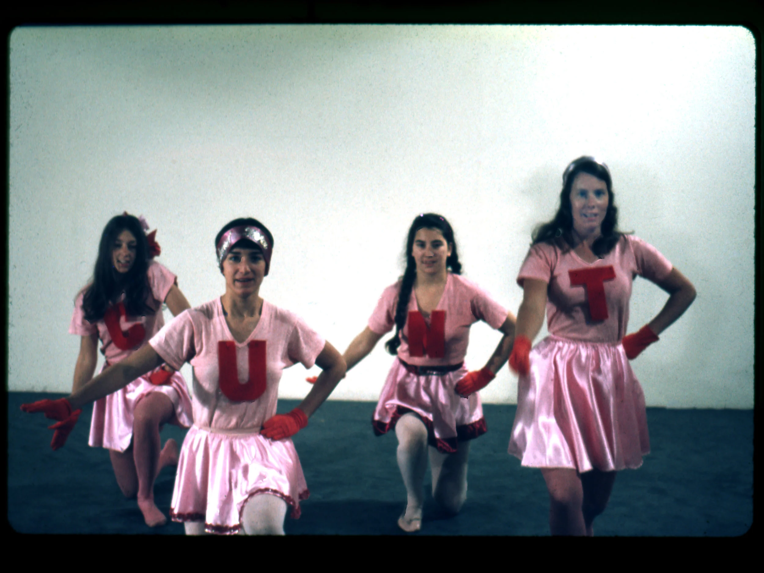 Feminist Art Program Cheerleaders, 1971, left to right: Cay Lang, Vanalyne Green, Dori Atlantis, Sue Boud