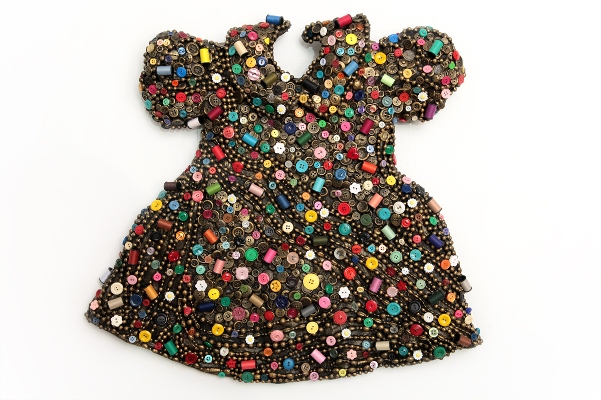 Buttons & Threads, 2010, mixed media, 22.5 x 23.5 x 3 inches