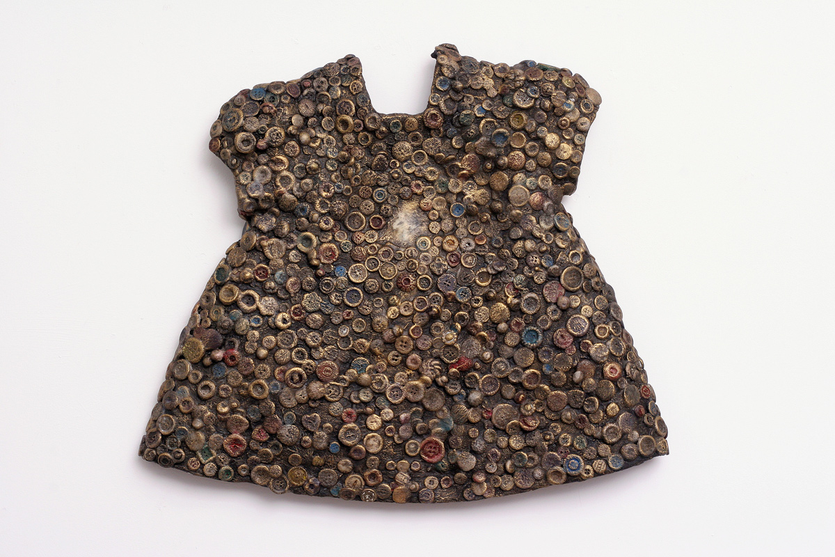 Button Bright, 2008, mixed media relief with encaustic, 18 x 21 x 3 inches