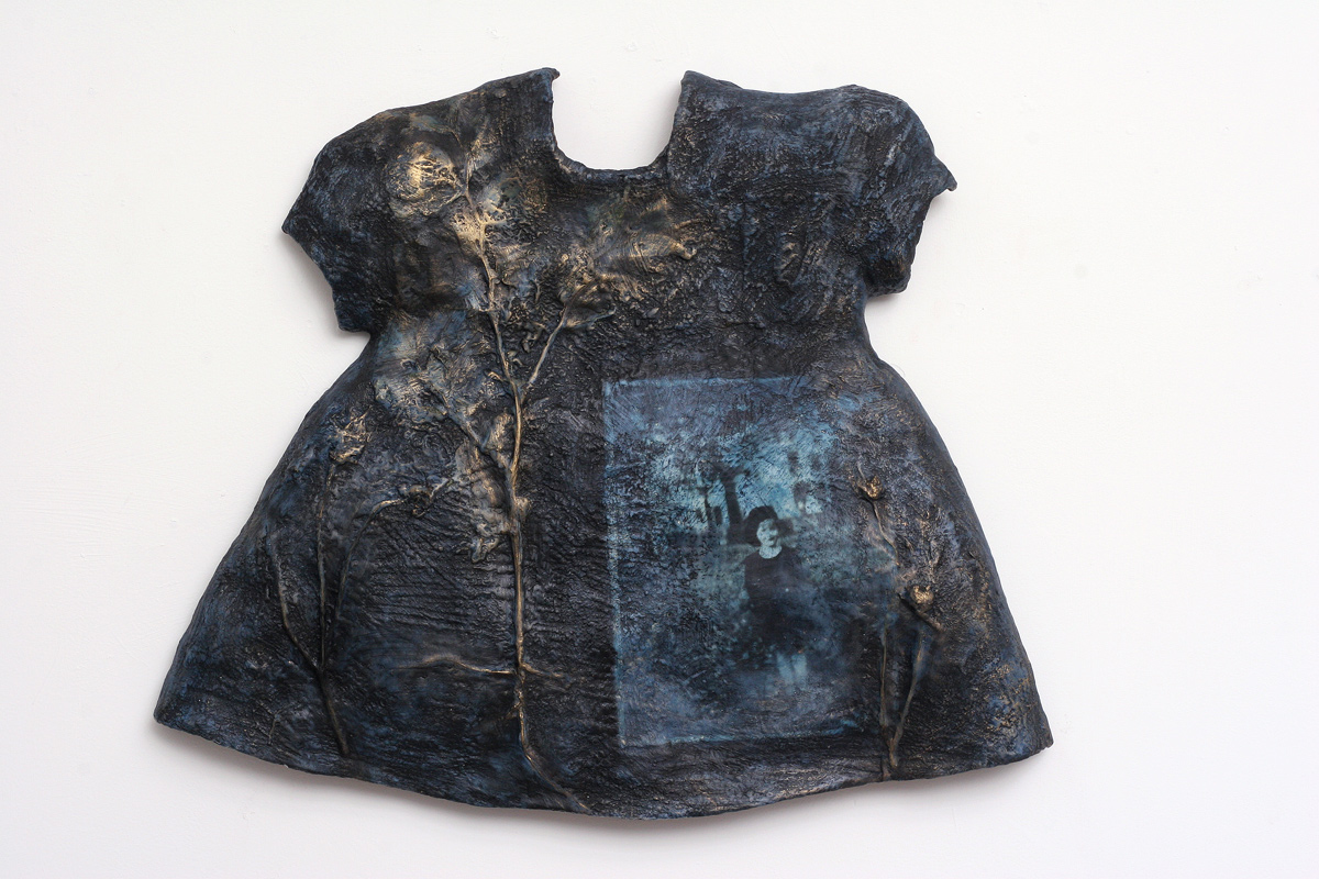 Blue, 2008, mixed media relief with encaustic, 18 x 21 x 3 inches