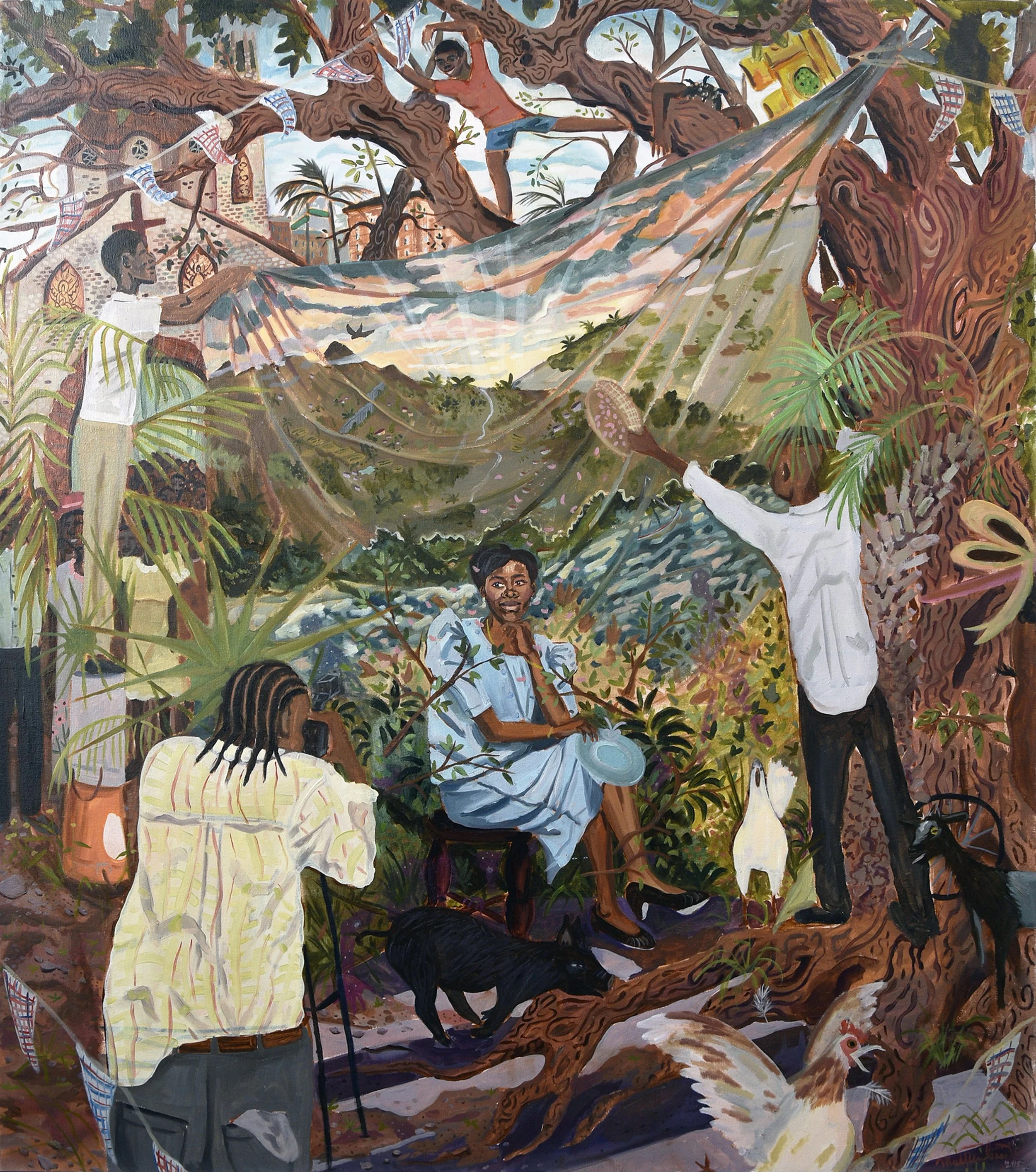    Sunday  , 2025, oil on canvas, 44 × 46 inches 