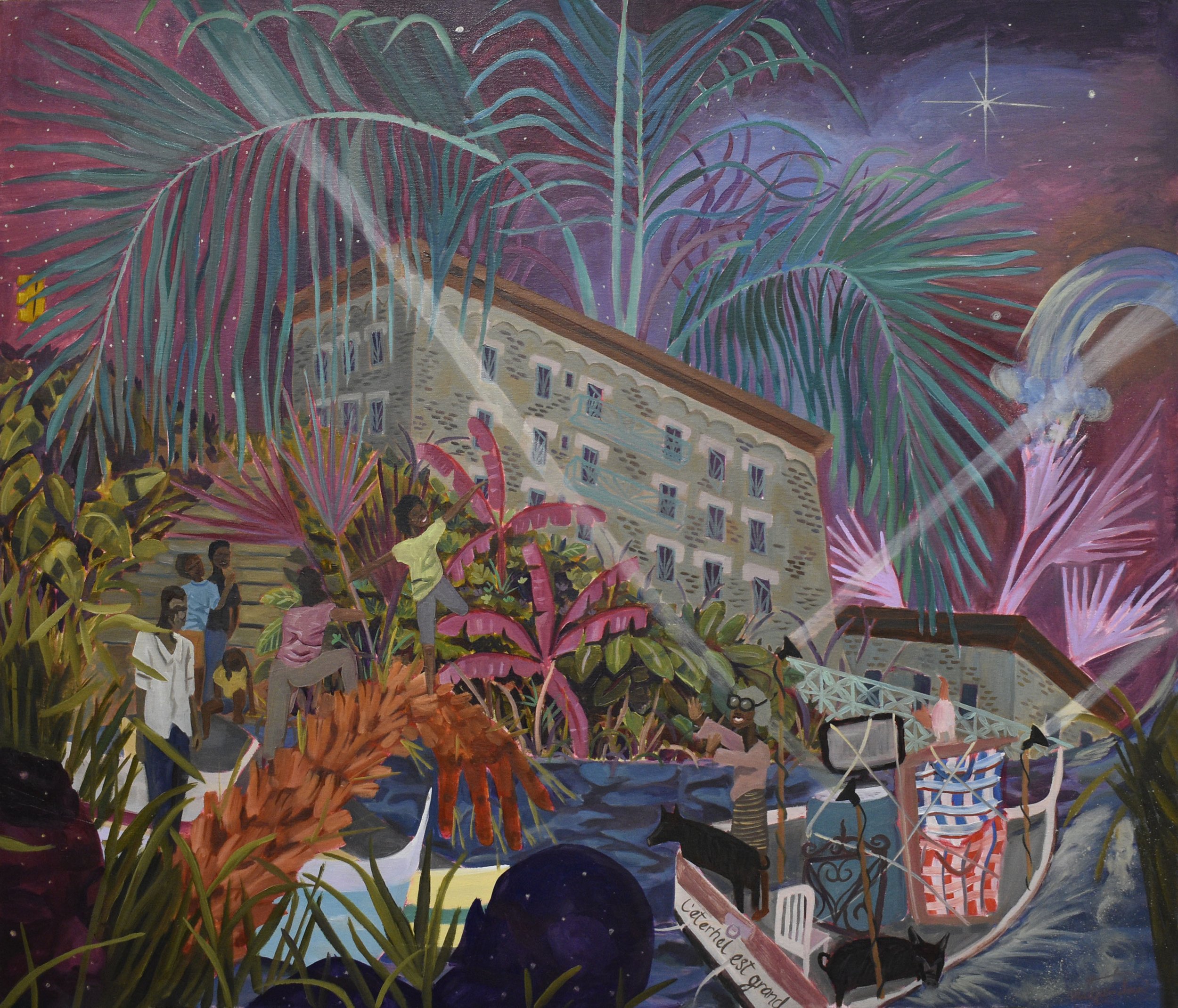    Bon Voyage! (Trusting Where the Wind Blows),   2024, oil on canvas, 36 × 42 inches 