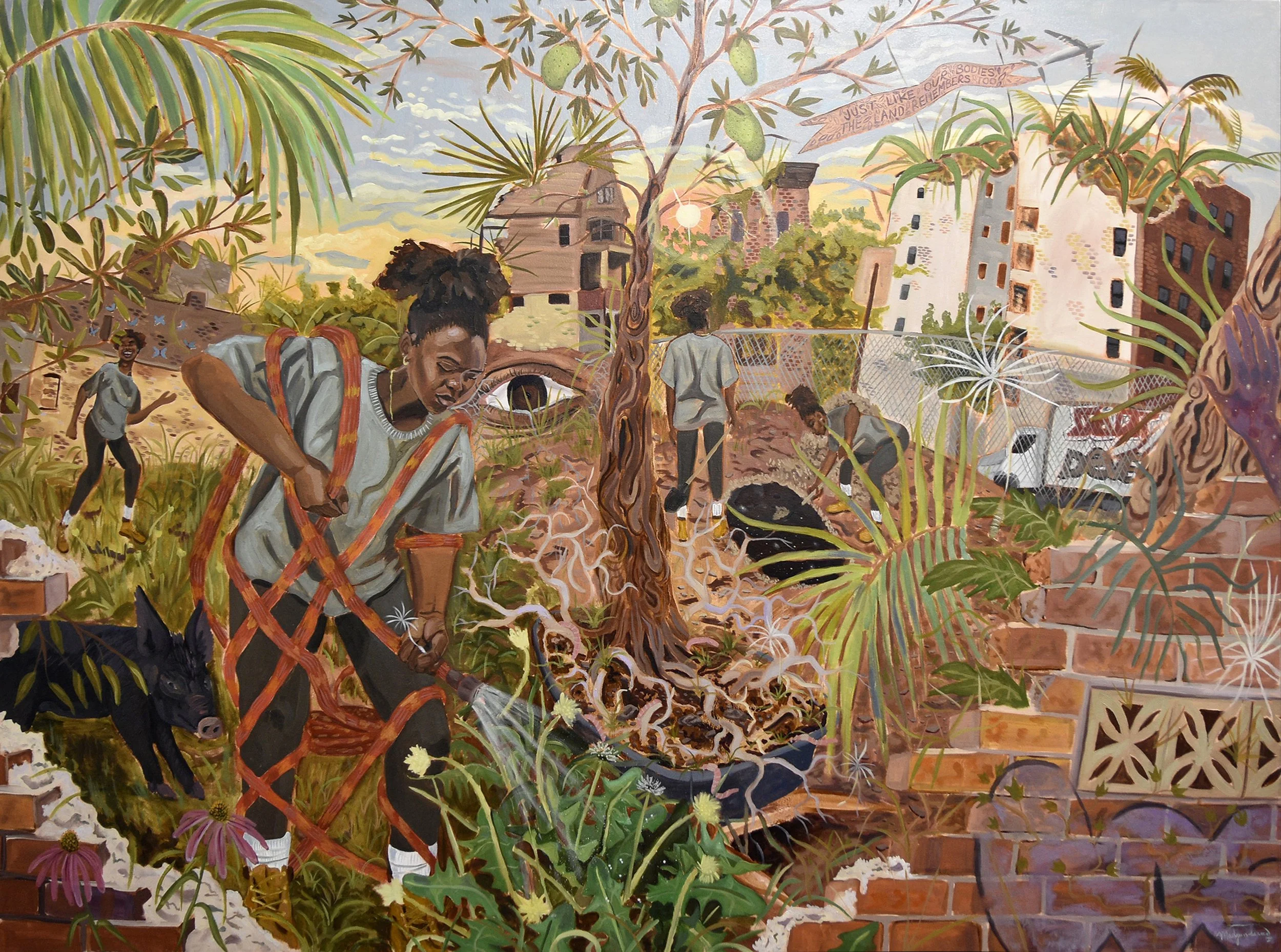    Just Like Our Bodies, The Land Remembers Too,   2024, oil on canvas, 54 x 72 inches 