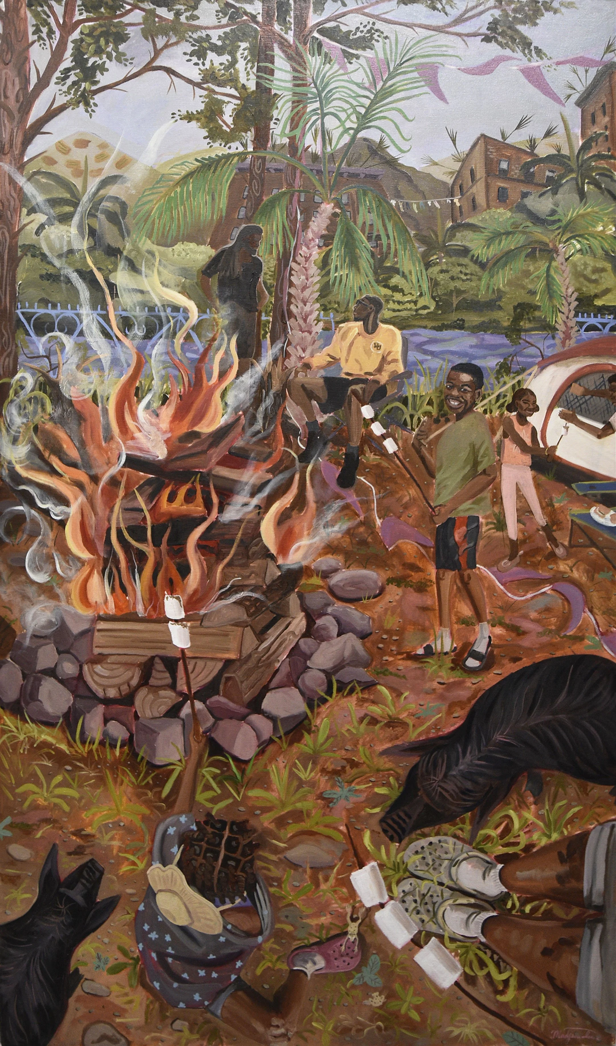    Longing For a Sweet Getaway,   2024, oil on canvas, 38 x 60 inches 