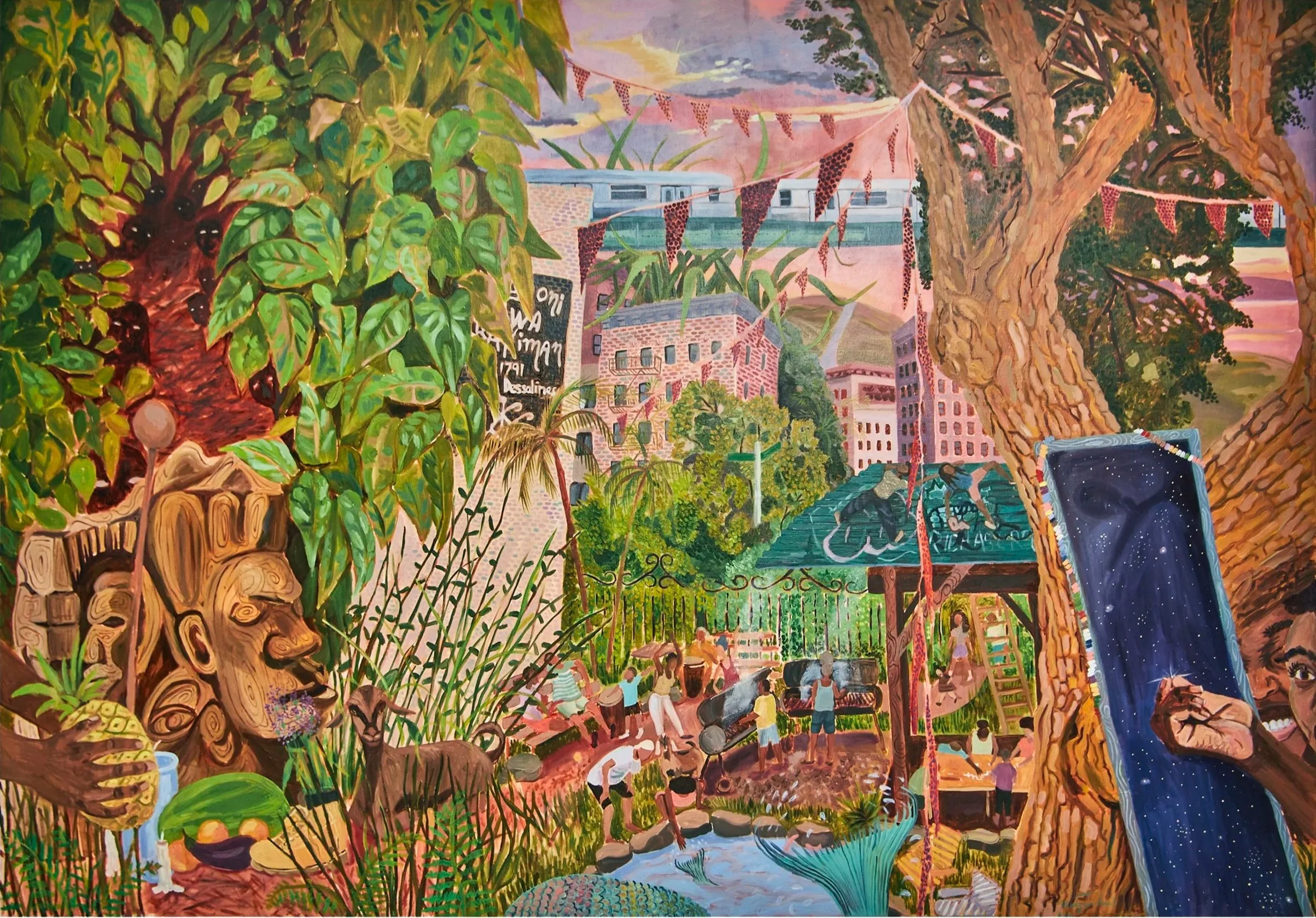    The Presence of Gran Bwa,   2022, oil on canvas, 50 x 72 inches 