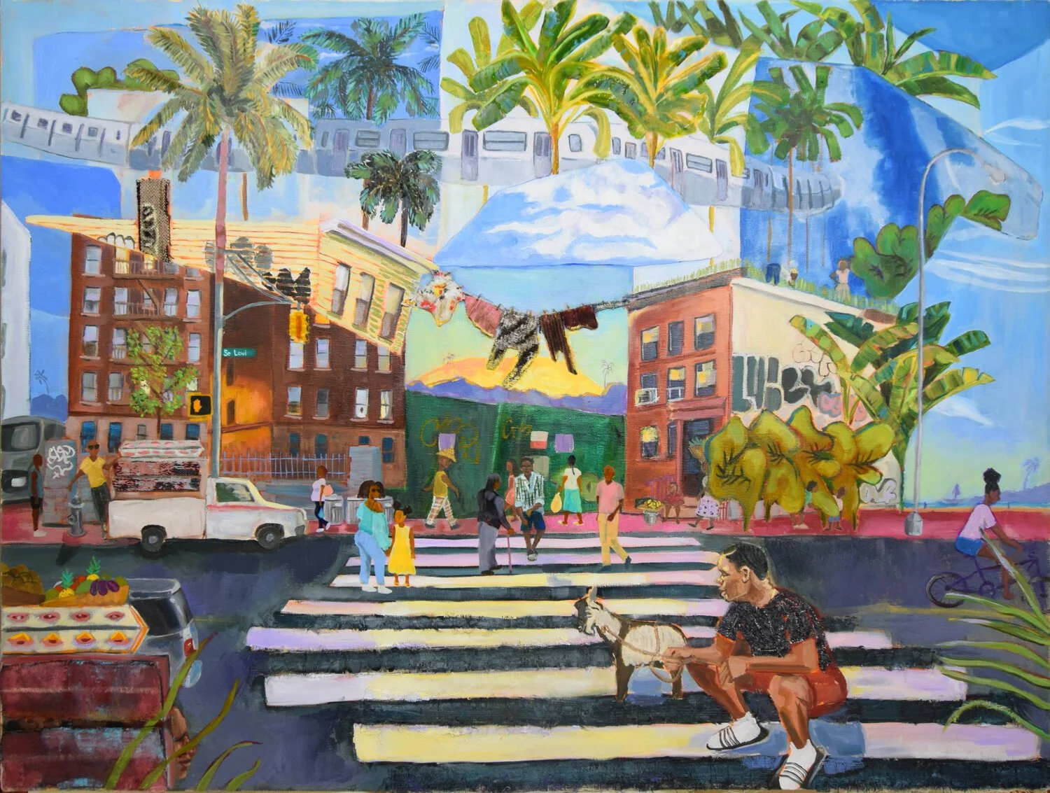    Se Lavi  , 2019, oil, found fabric and acetate paper on canvas, 30 × 40 inches   *in private collection*  