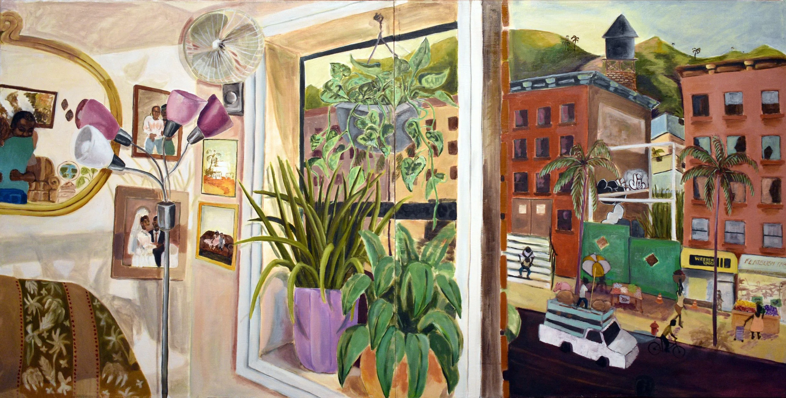    Lakay Mwen,   2018, oil on canvas, 48 x 96 inches (diptych)  