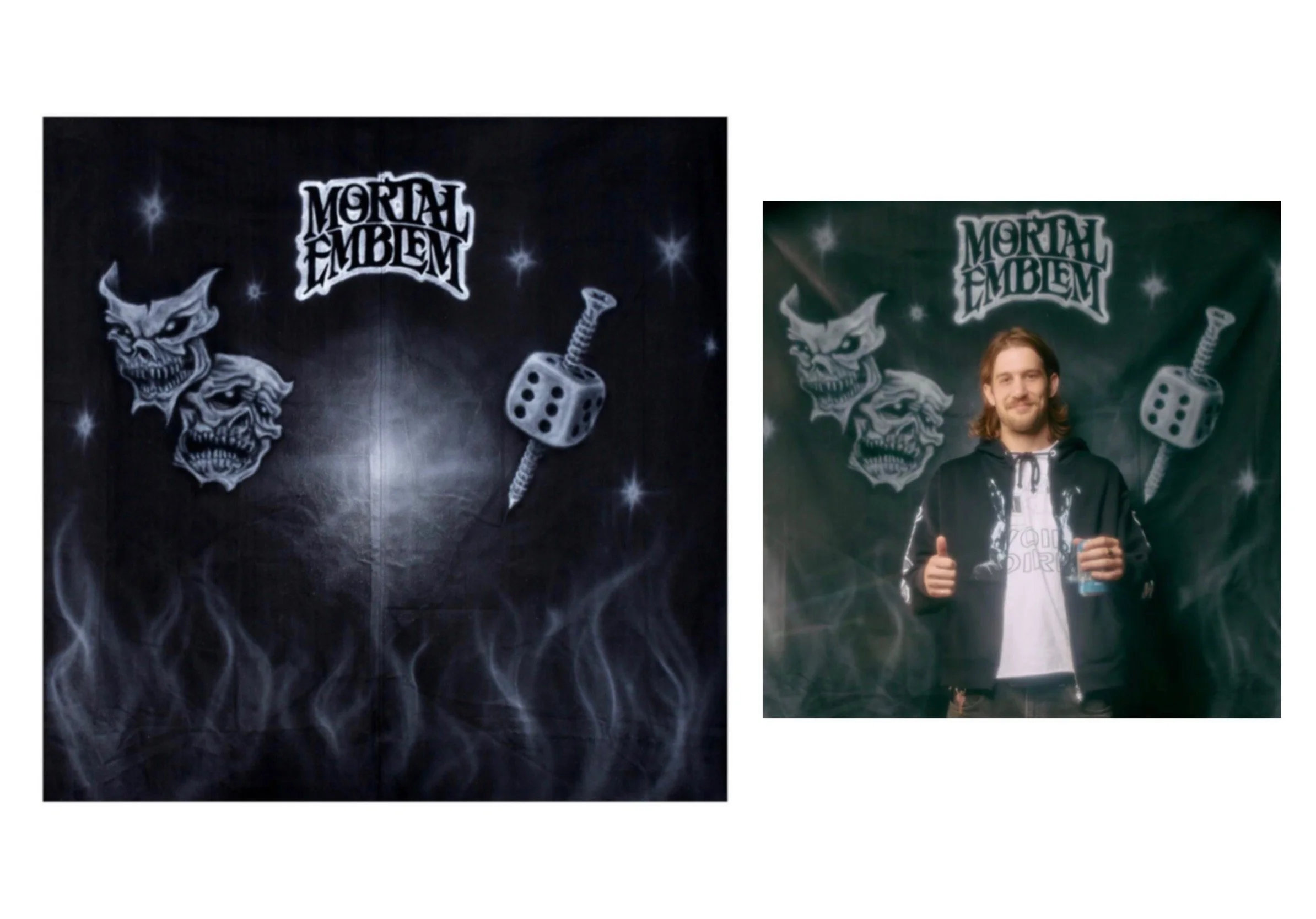 back drop for Mortal Emblem Tattoo shop