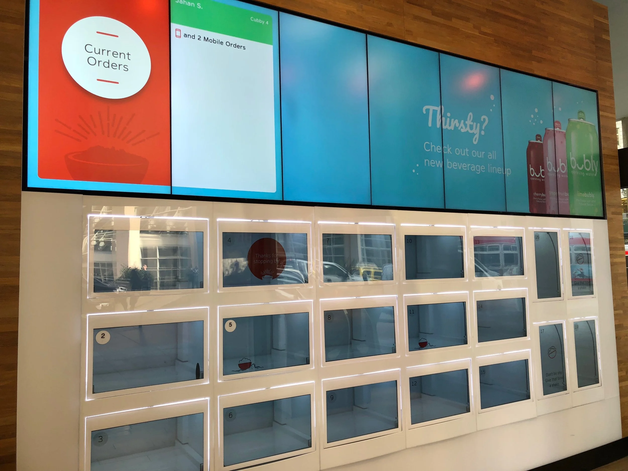 Eatsa pods with orders awaiting customer pickup- San Francisco