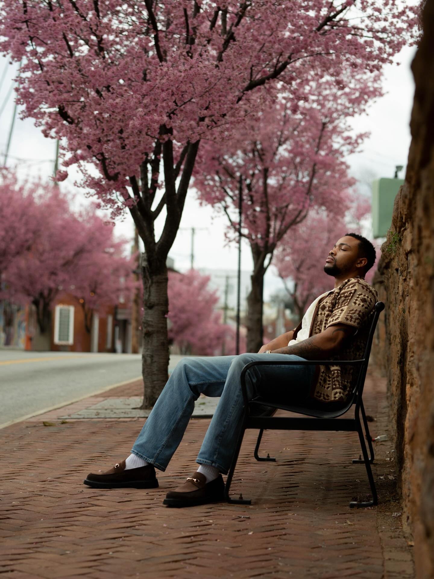 🌸 Pretty pink petals on 5th st. 🌸 You bet I&rsquo;m still salty they left and that I&rsquo;m counting down the time until the ones outside the studio bloom. Trust me you&rsquo;ll see more pink here then. 

Model: @the_1rome 

#lynchburgva #downtown