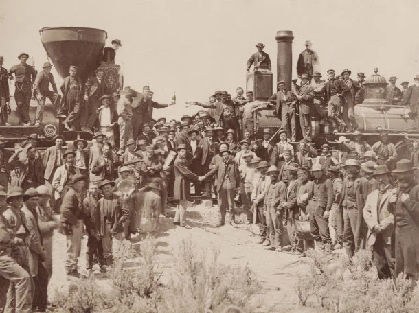 Heritage months are an opportunity to highlight underrepresented history. This 1869 photograph celebrates one of the greatest achievements of Chinese Americans. No Chinese Americans were included. Source: Beinecke Library, Yale University.