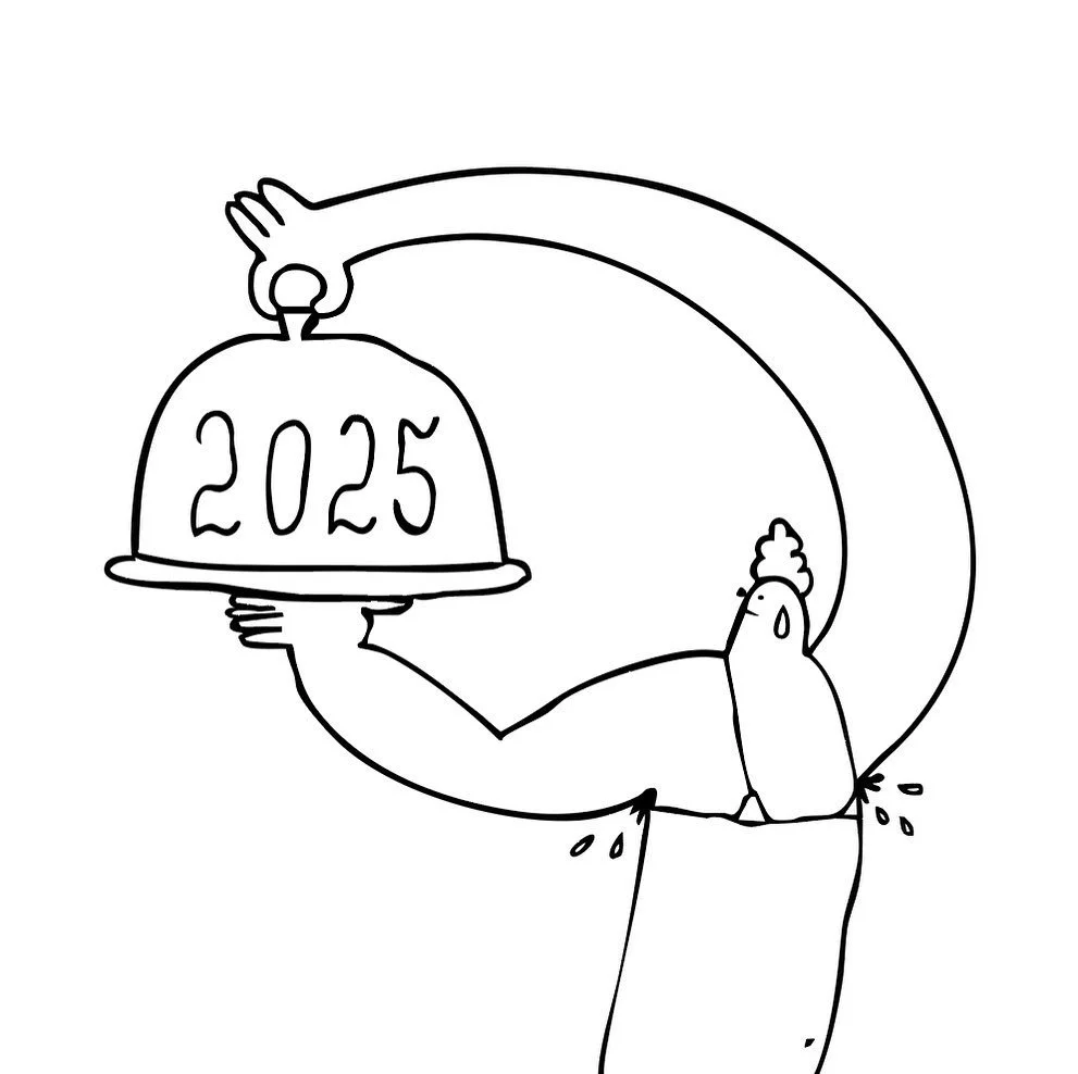 The 2025 calendar is now designed (enjoy the sneaky peek) with printing process beginning this coming week. Will have a fresh batch in two weeks (ready to post, pick up, deliver) #2025calendar
Who wants some? 

A4, black&amp;white, hand-drawn, design