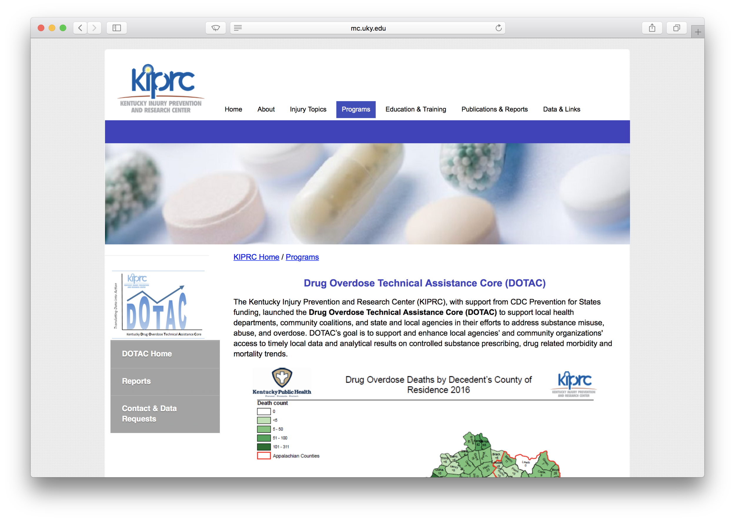 Kentucky Injury Prevention and Research Center’s Drug Overdose Technical Assistance Core (DOTAC)