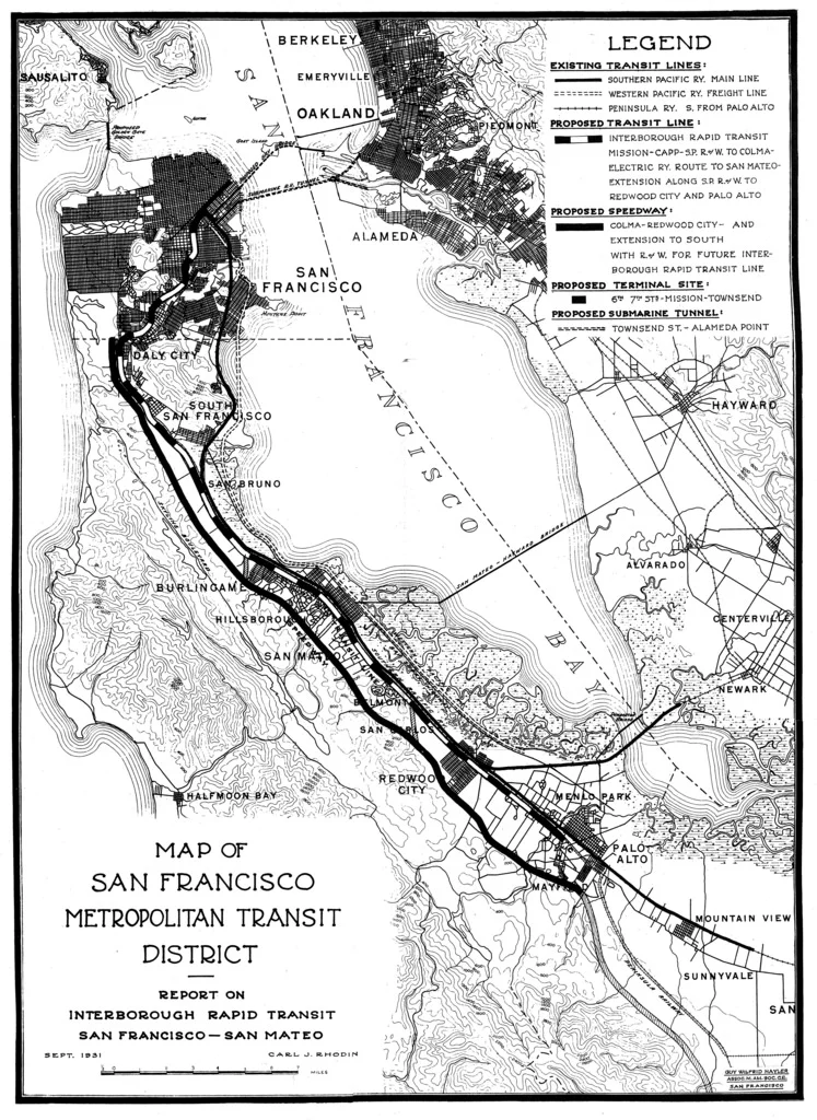 Most Bay Area planning has been focused on cities, not on truly regional transit systems. This is an SF-centric view of regional transit from 1931. Credit: Eric Fischer, CC/Flickr