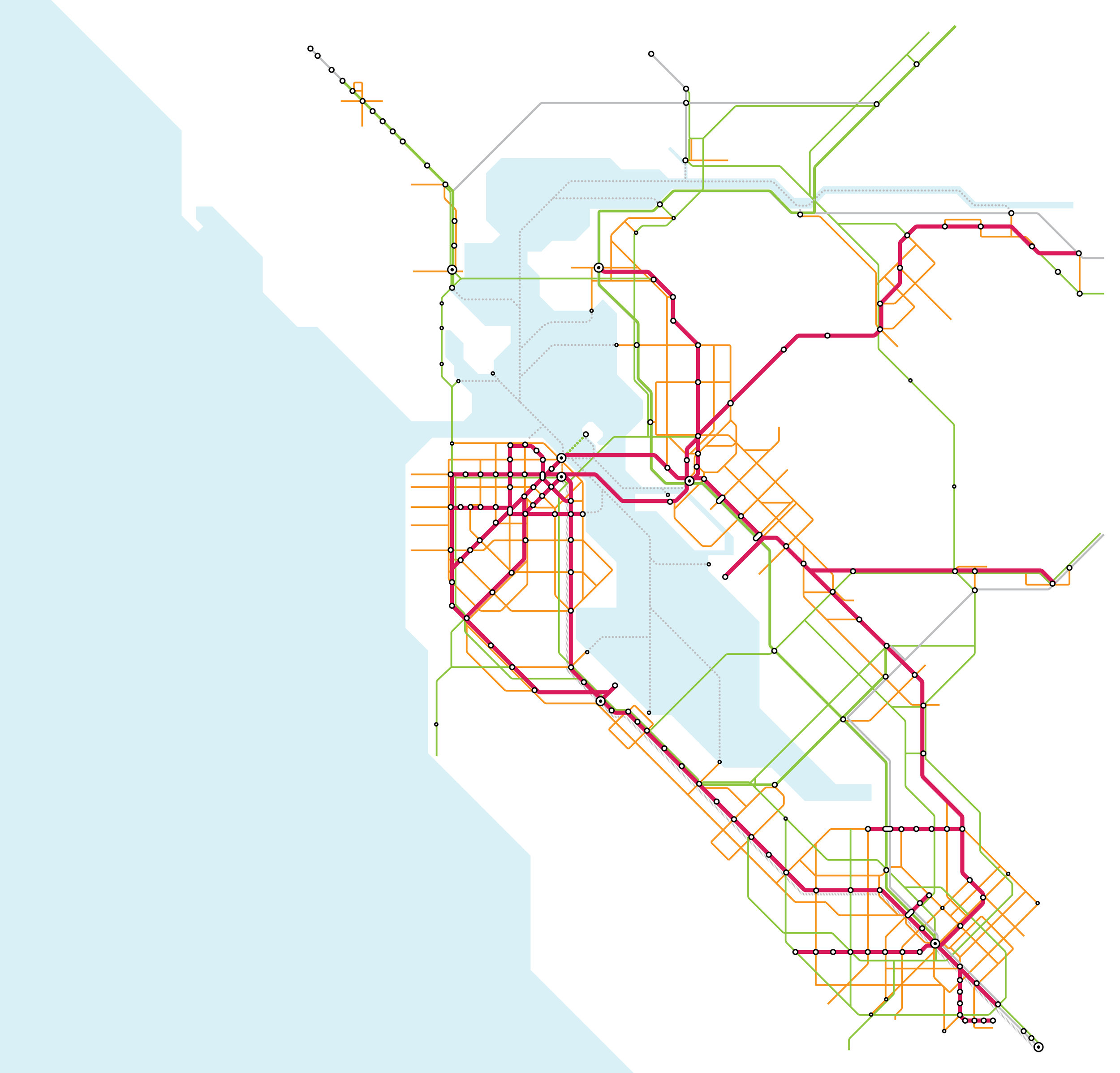 Create a network high quality mobility hubs with seamless, timed connections and integrated wayfinding and maps;