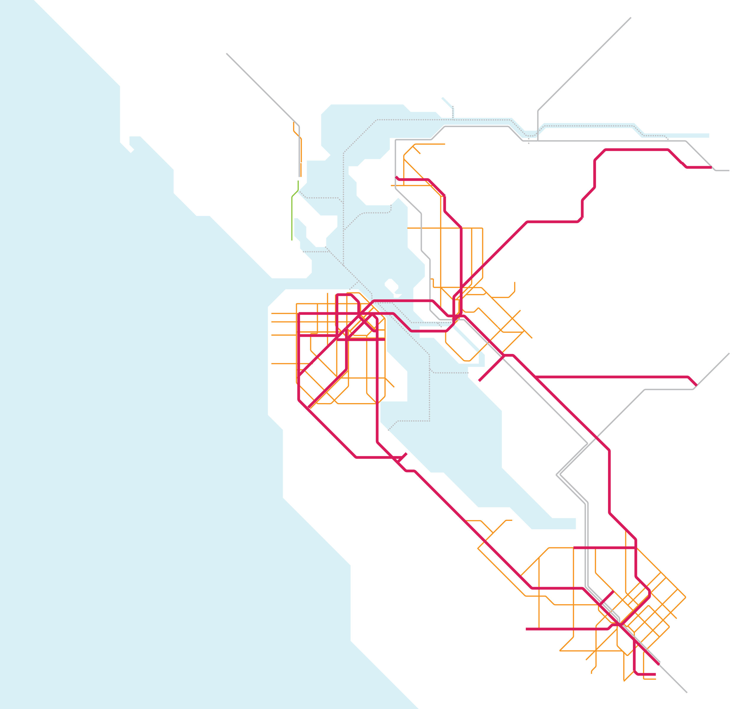 Expand and integrate BART, an electrified Caltrain, and light rail to create a seamless metro network ringing the Bay;