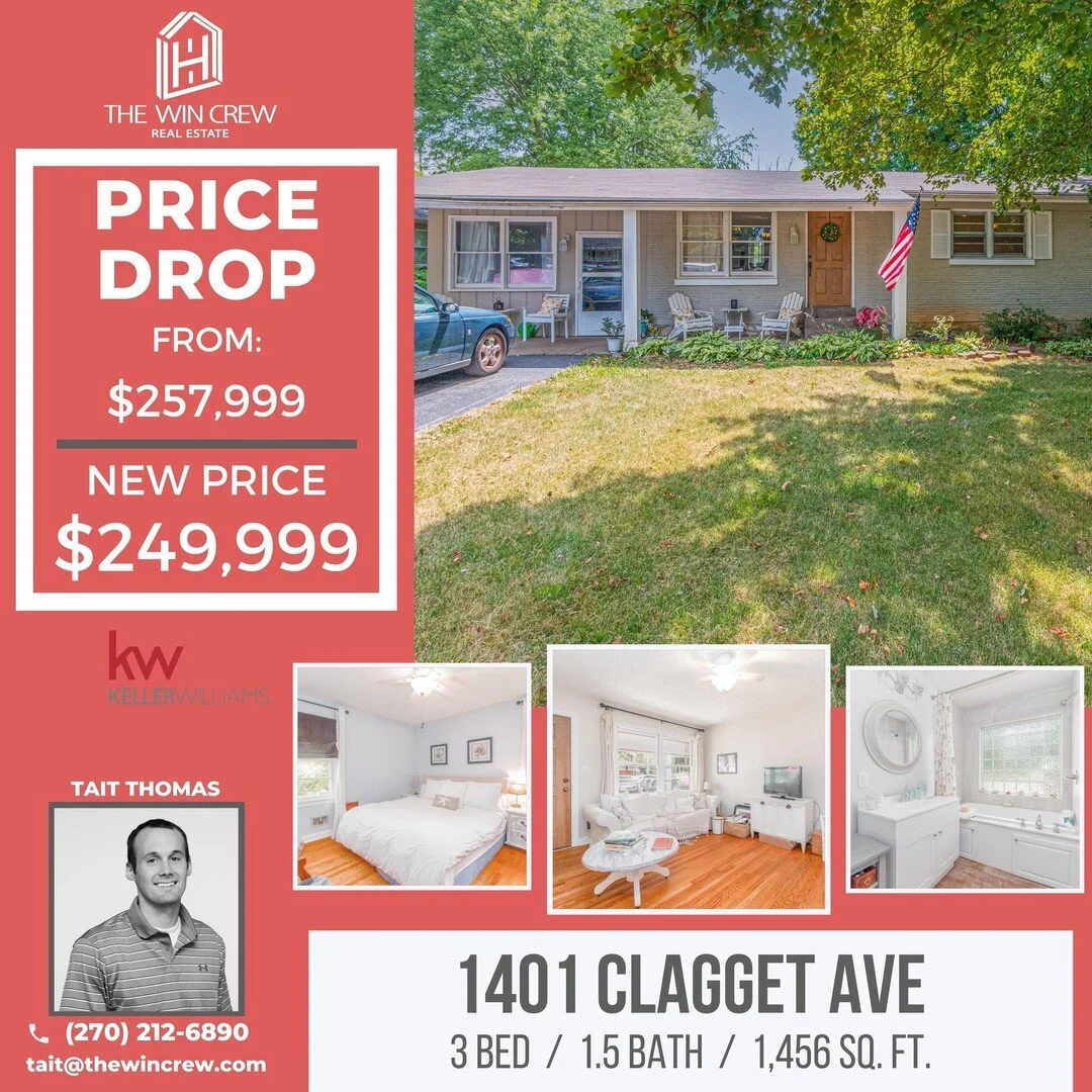 🌟Price Drop🌟
Check out this $8,000 price drop on 1401 Clagget Avenue, conveniently located in Bowling Green, Kentucky!
💥3 Bed / 1.5 Bath
💥Huge fenced in backyard
💥Stunning screened in patio
#thewincrew 

*Keller Williams First Choice Realty*