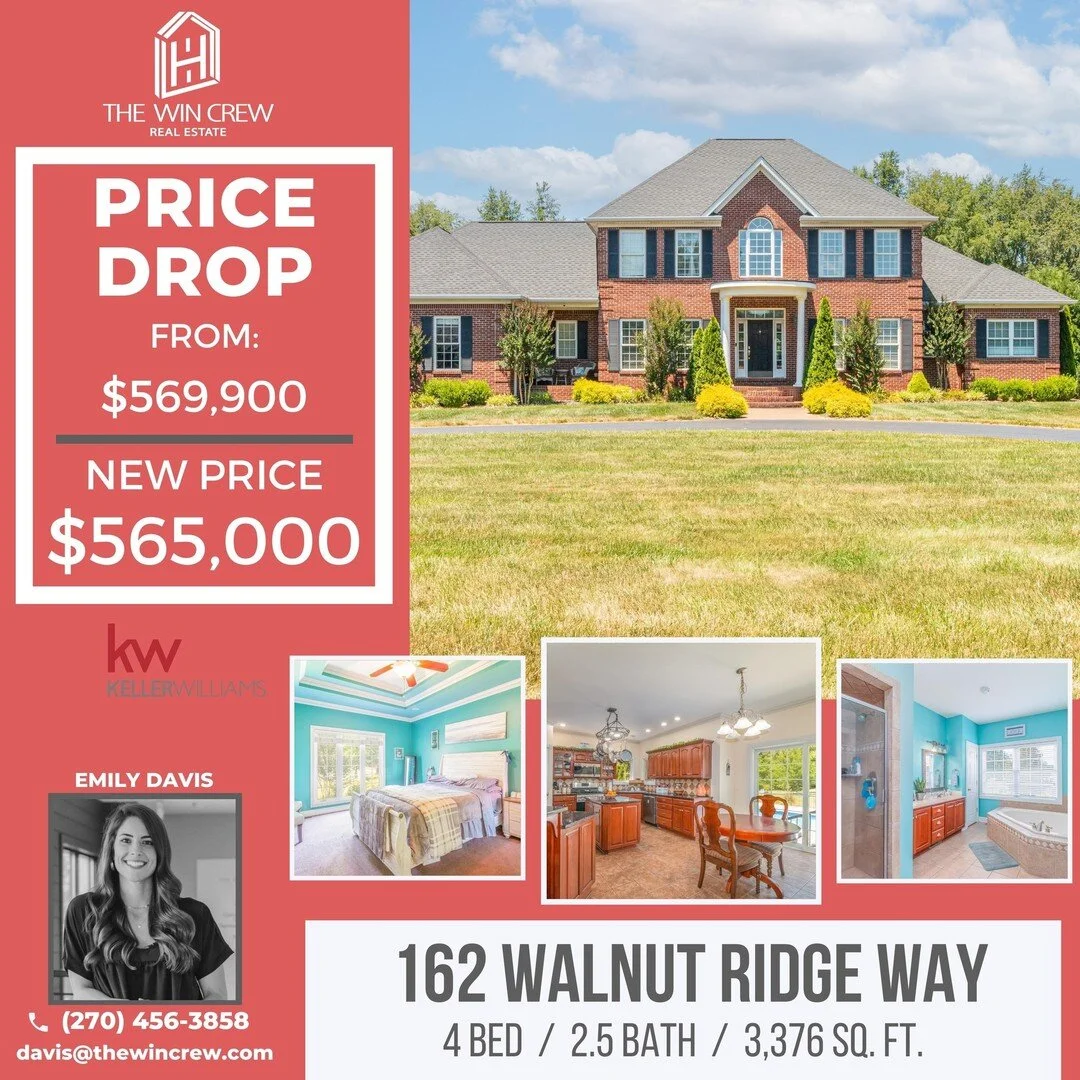 🔓Price Drop Alert🔓
Major price drop of $4,900 on 162 Walnut Ridge Way! This home is located in Bowling Green, Kentucky and features 4 bedrooms and 2.5 baths.
💥In-ground, heated saltwater pool
💥Convenient location
💥Sunroom
Contact us with any que