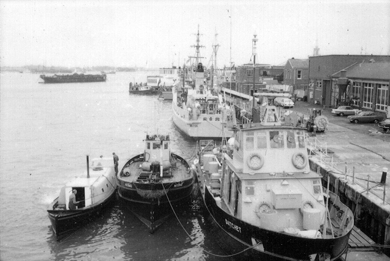 MCMVs on Maintenance Jetty at HMS VERNON in 1974