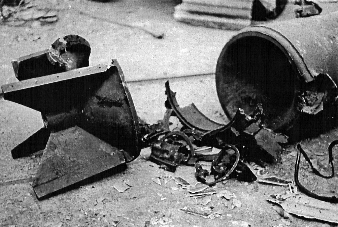 German mine after explosion of booby-trap