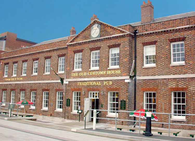 The Administration Building/Captain's offices (now the Old Customs House pub) at Gunwharf Quays (formerly HMS VERNON)