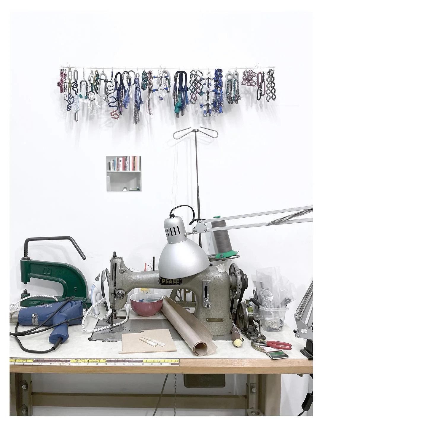 A snap shot of the design process of the new earrings collection in the studio. Here you can see some test pieces on the left, hanging alongside some of the final designs. For this new collection, expect over-the-top, glittery, sparkly statement ear 