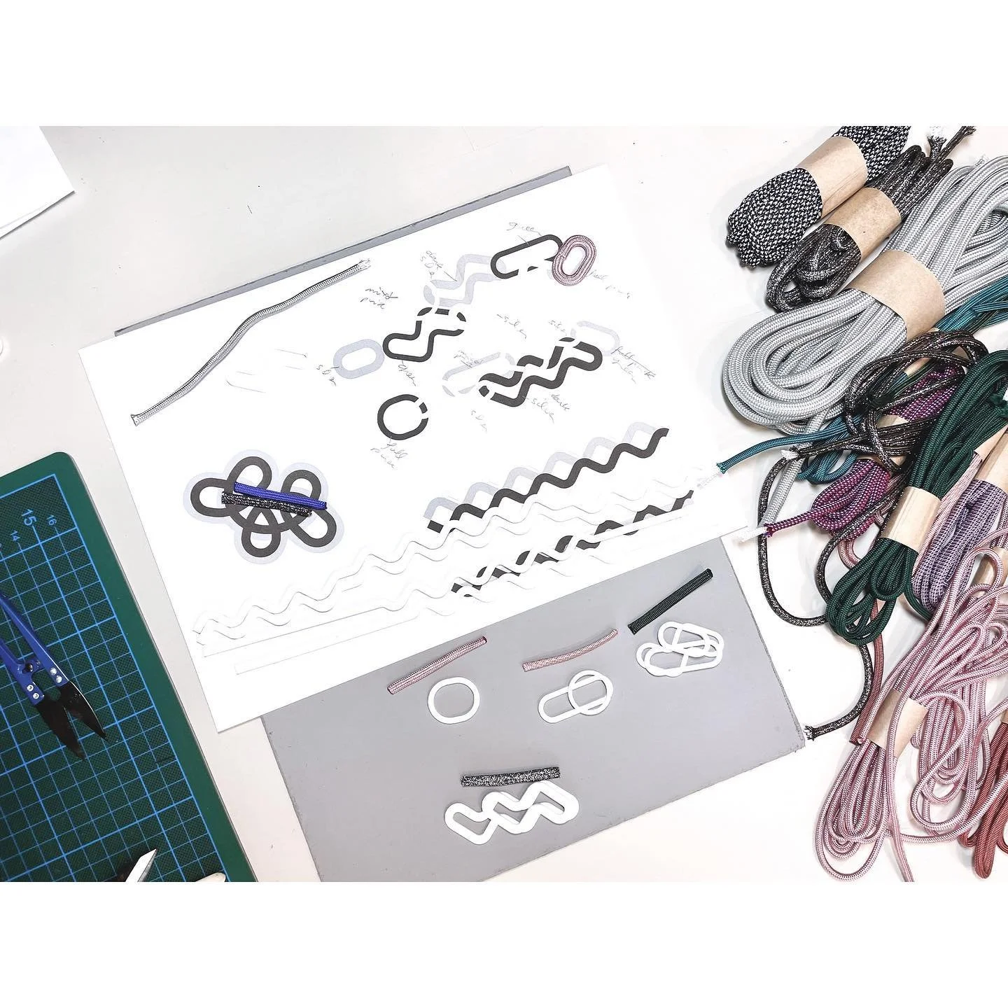 Exciting news: the cyclist is launching a new collection of earrings. Expect over-the-top, glittery, sparkly statement ear pieces. This new collection is part of an on-going research about ways of creating jewellery with reflective material and rope.