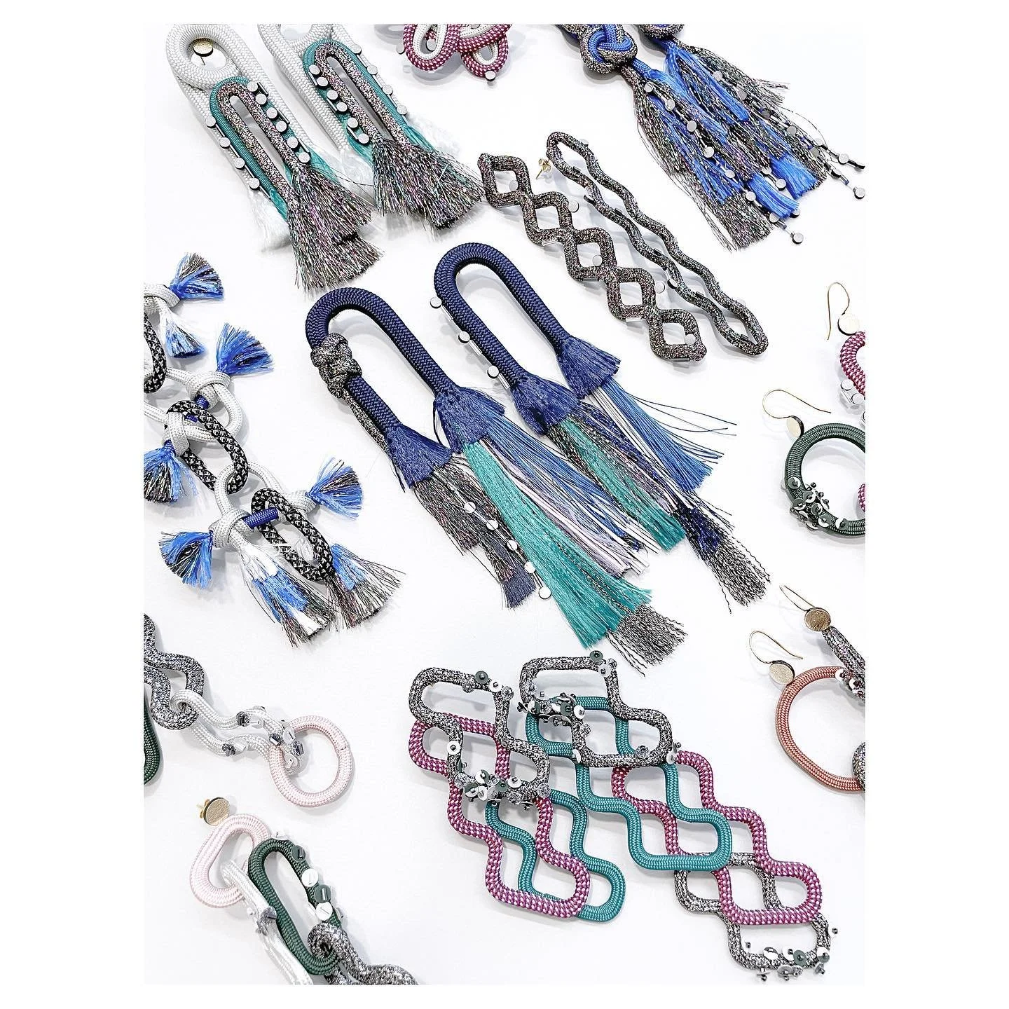 Introducing the cyclist&rsquo;s latest: the sparkle collection. A series of over-the-top, glittery, sparkly statement ear pieces. The collection is part of an on-going research about new ways of creating jewellery with reflective material and rope. I