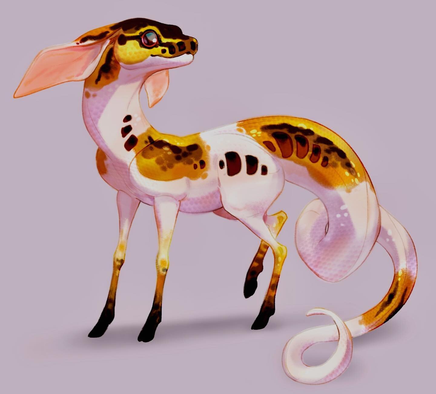 Deersnake? 🐍 for some reason when I was thinking of &ldquo;spring&rdquo; animals... ball pyhtons and fawns just have... the same ✨energy ✨ you know? Just me? 😅 Also I had some fun roughing up my concept with some textures and it was very satisfying