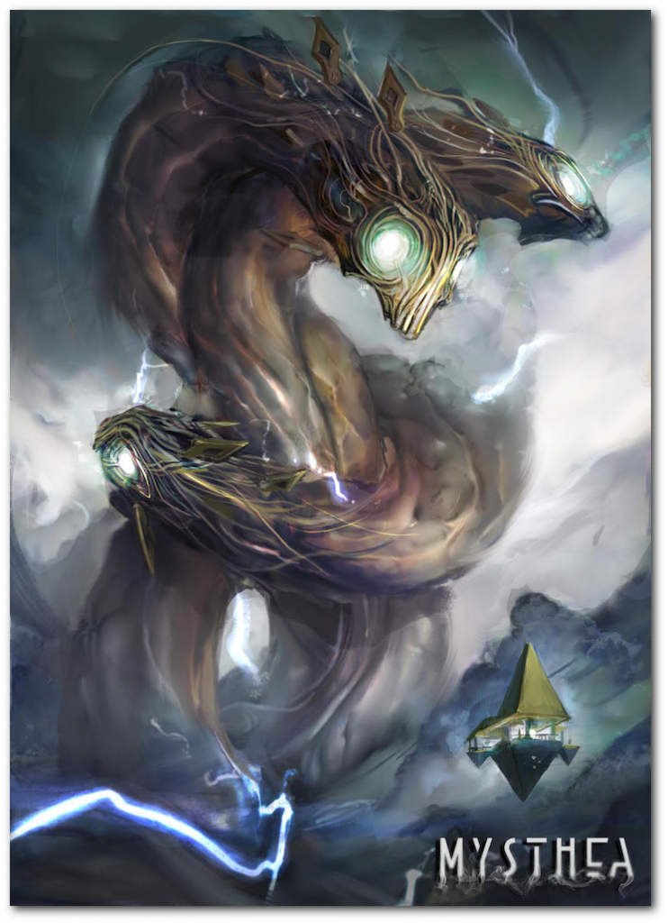 Caerulas, nicknamed “the inhabitant from below”, is a strange three-headed creature that appears out of the perennial storm that obscures Icaion.