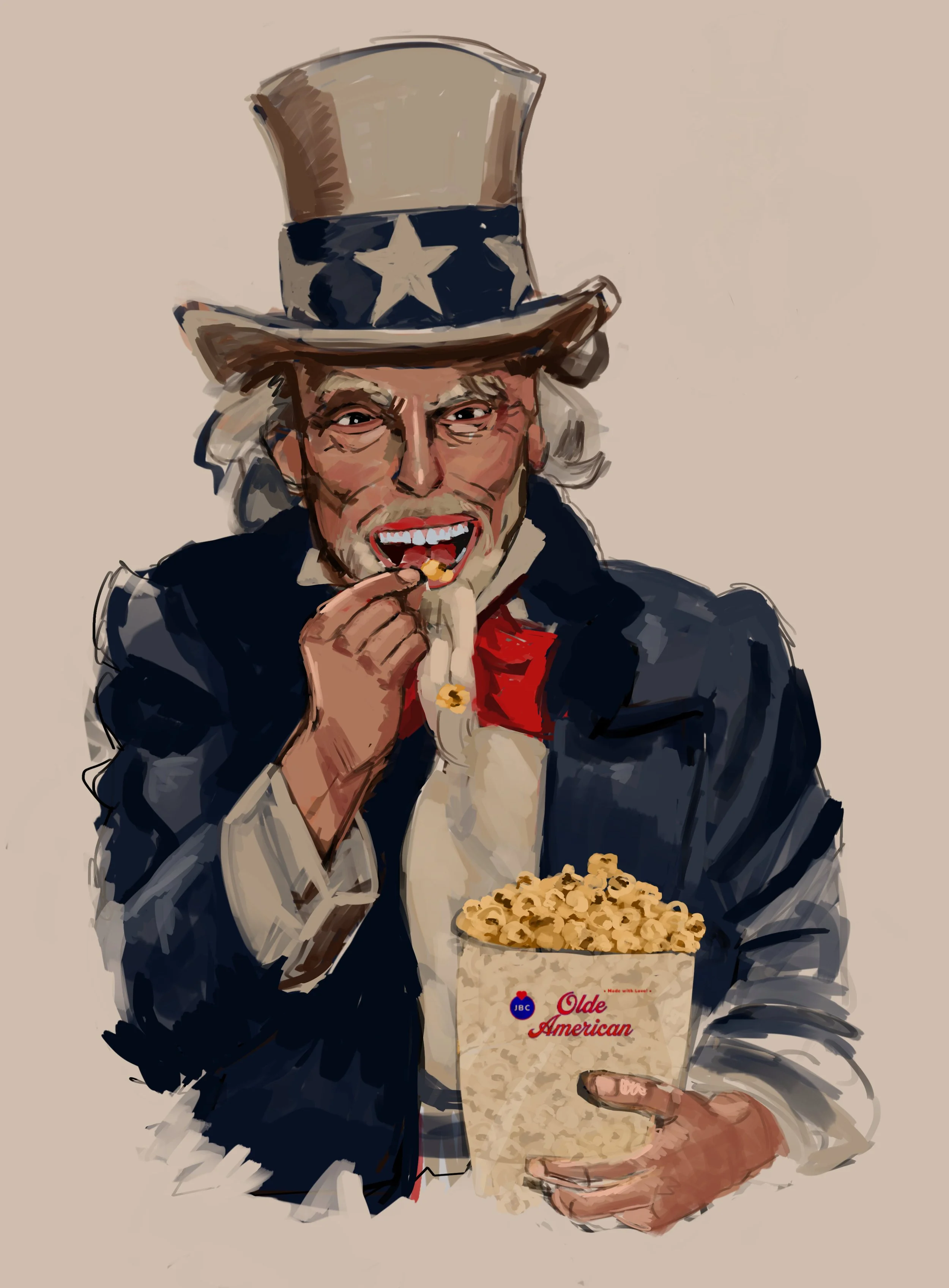 My take on J. M. Flagg's 1917 poster 'Uncle Sam' for the New Jersey Popcorn company Olde American