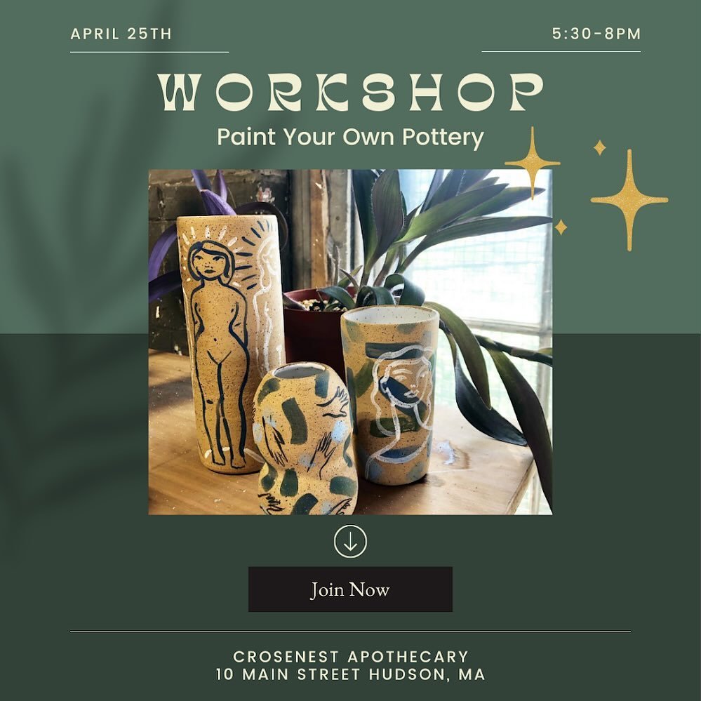 I&rsquo;m beyond excited to host another pottery painting experience! This time it is in the most coziest feel good place ever.
Come paint and decorate some pots while sipping a drink! 
April 25th from 5.30-8pm

Link in bio for tix and more details! 
