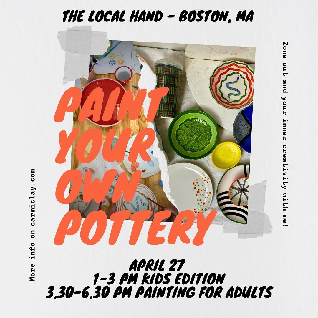 What? more painting? Yes friends! Let&rsquo;s paint it all!
Kids, grown ups, everyone!
I&lsquo;ll be back at the Local Hand in Boston on April 27!
@thelocalhand_shop 

#potterypainting #bostonma #thingstodoinboston #thingstodoinbostonwithkids #bucket