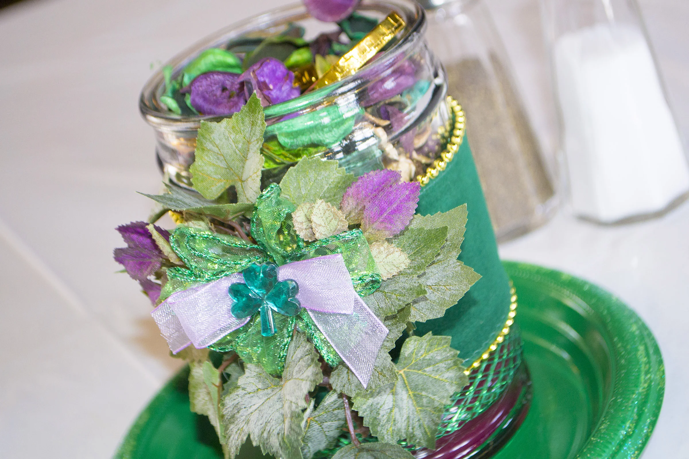 We got a head start on the St. Patrick's Day festivities and added a little extra touch to each table with these centerpieces crafted by Pat Foster.