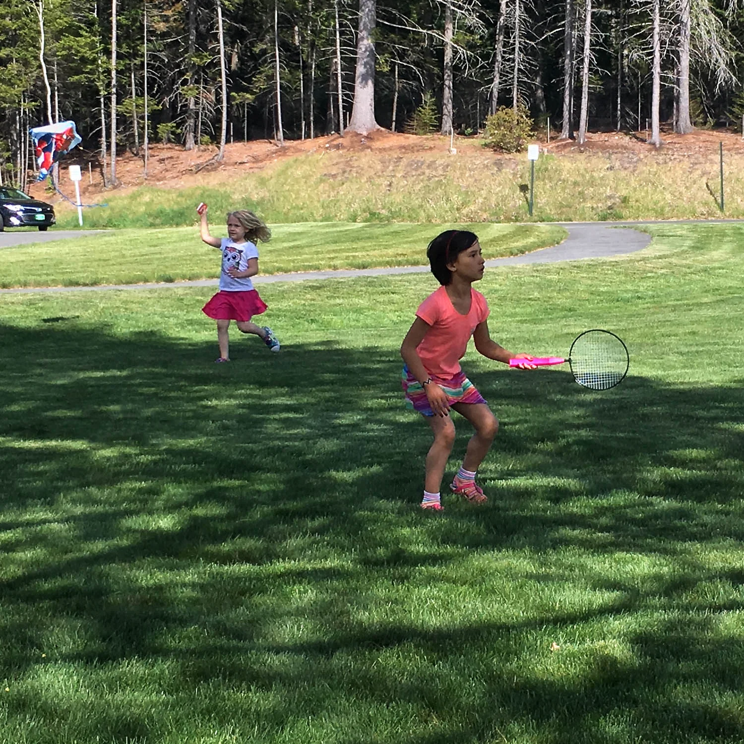 Badminton and kite flying at the Harbor on a spring afternoon