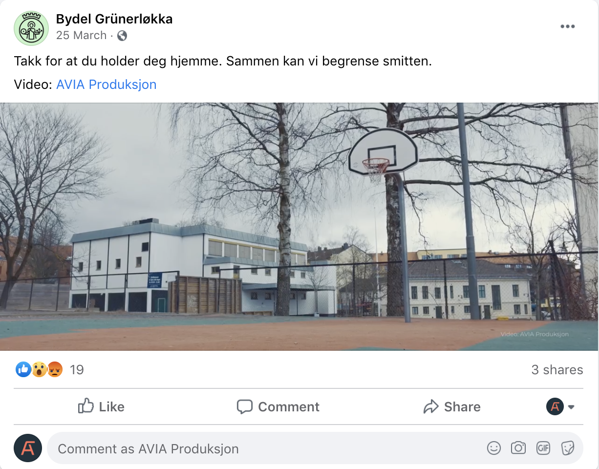 Skjermbilde av Bydel Grünerløkka sin facebookpost.