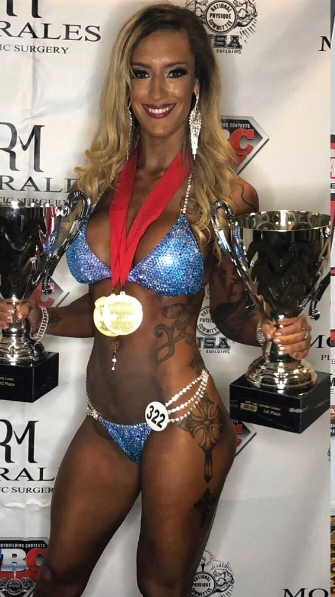 ALECIA AT THE LEE LABRADA 2018 CONTEST. SHE TOOK 1ST IN NOVICE AND 3RD IN OPEN BIKINI CLASS!