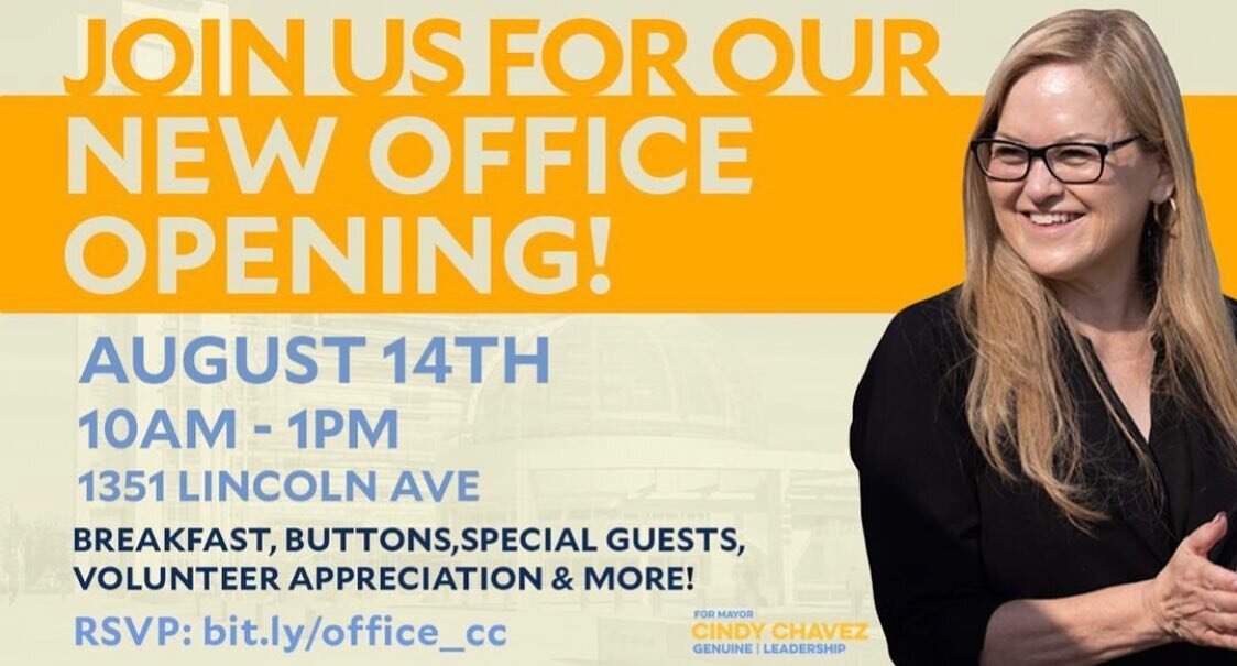 Join SVAPADC at @cindy_chavez_for_mayor&rsquo;s New Office Opening on Sunday, August 14th @ 10am-1pm! One week away!