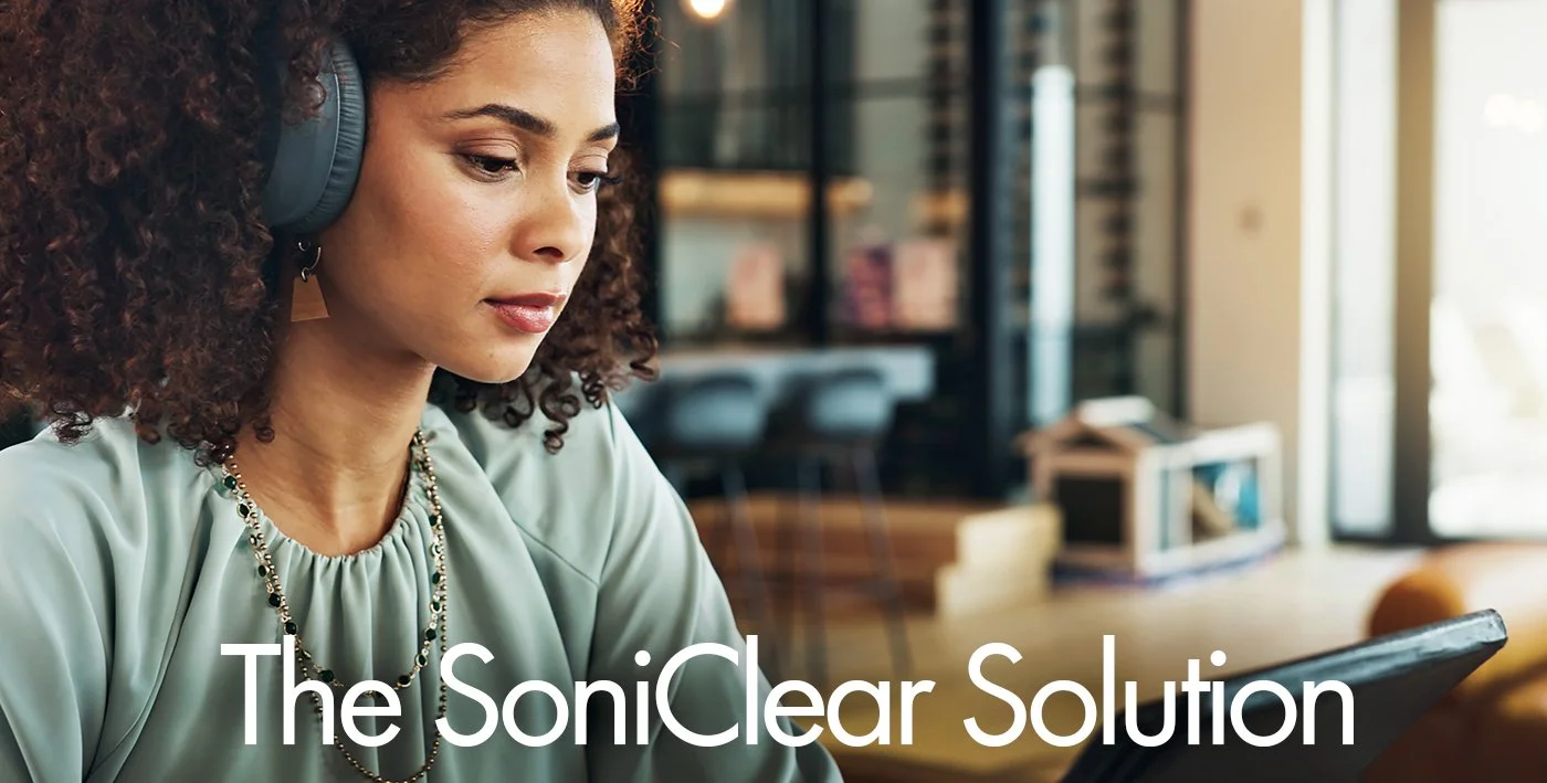 court reporter at desk using SoniClear