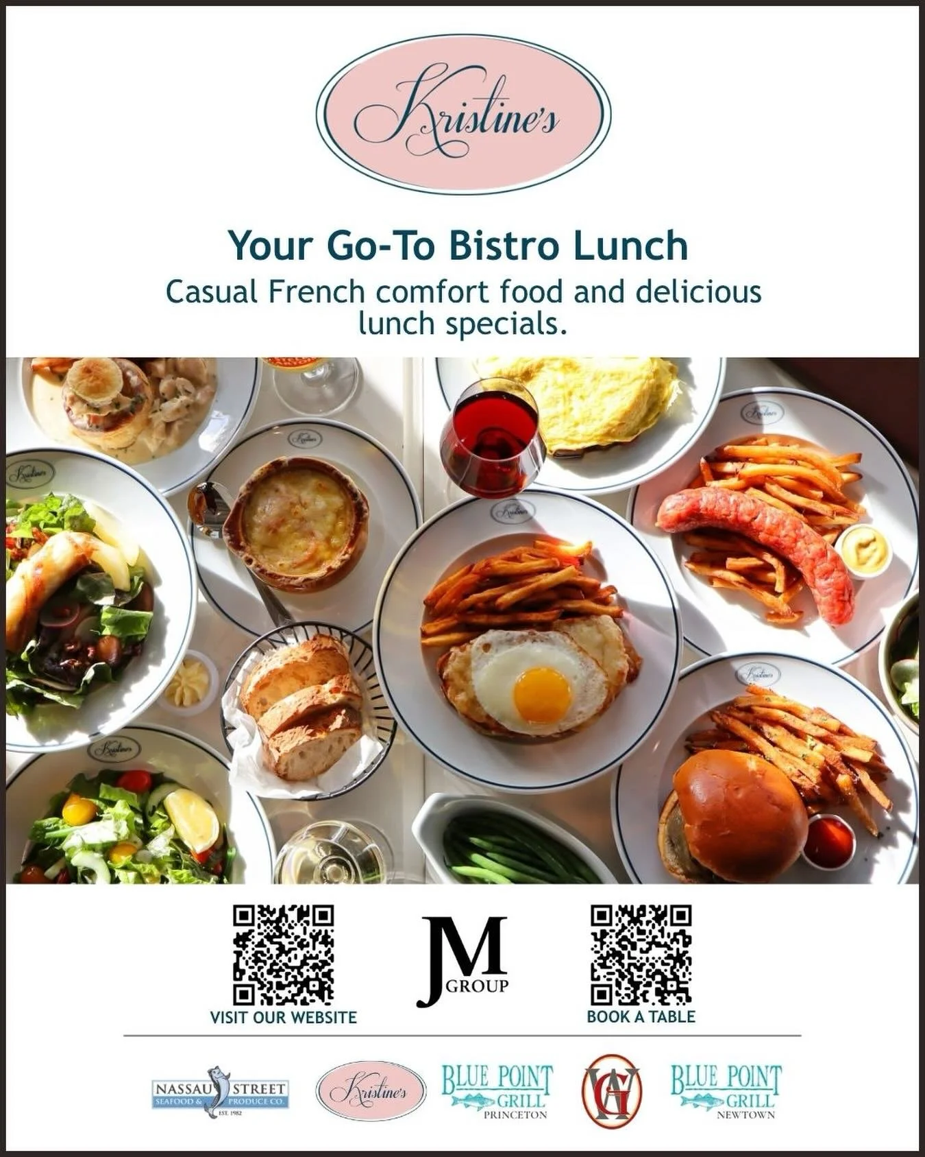 Whether you&rsquo;re joining us for a leisurely lunch with friends, a midweek escape, or a classic French bistro experience, Kristine&rsquo;s offers the perfect setting to relax and indulge. From comforting favorites to thoughtfully prepared daily sp