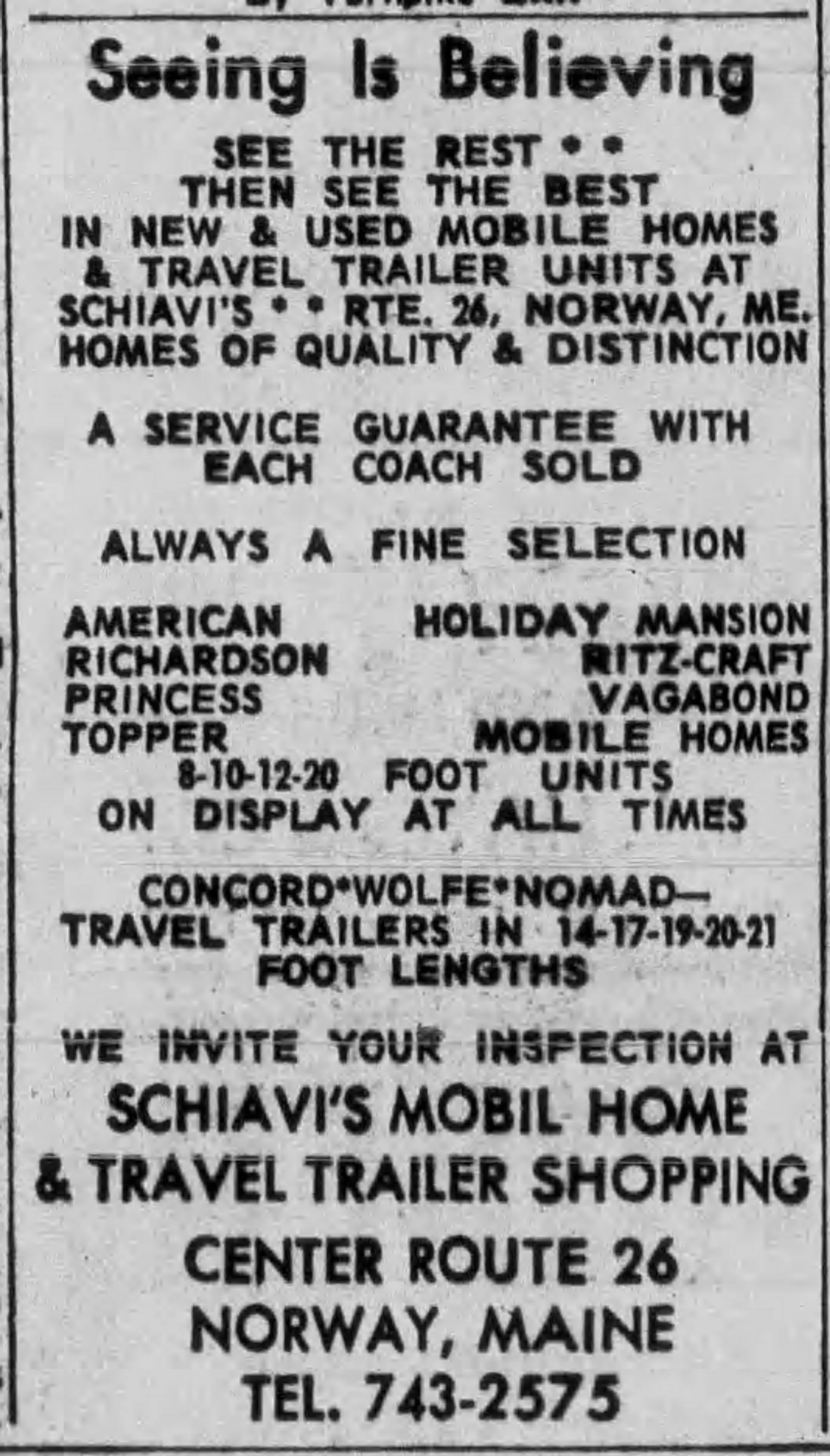 1646 Schiavi Mobil Home & Travel Trailer Shopping Center advertisement.