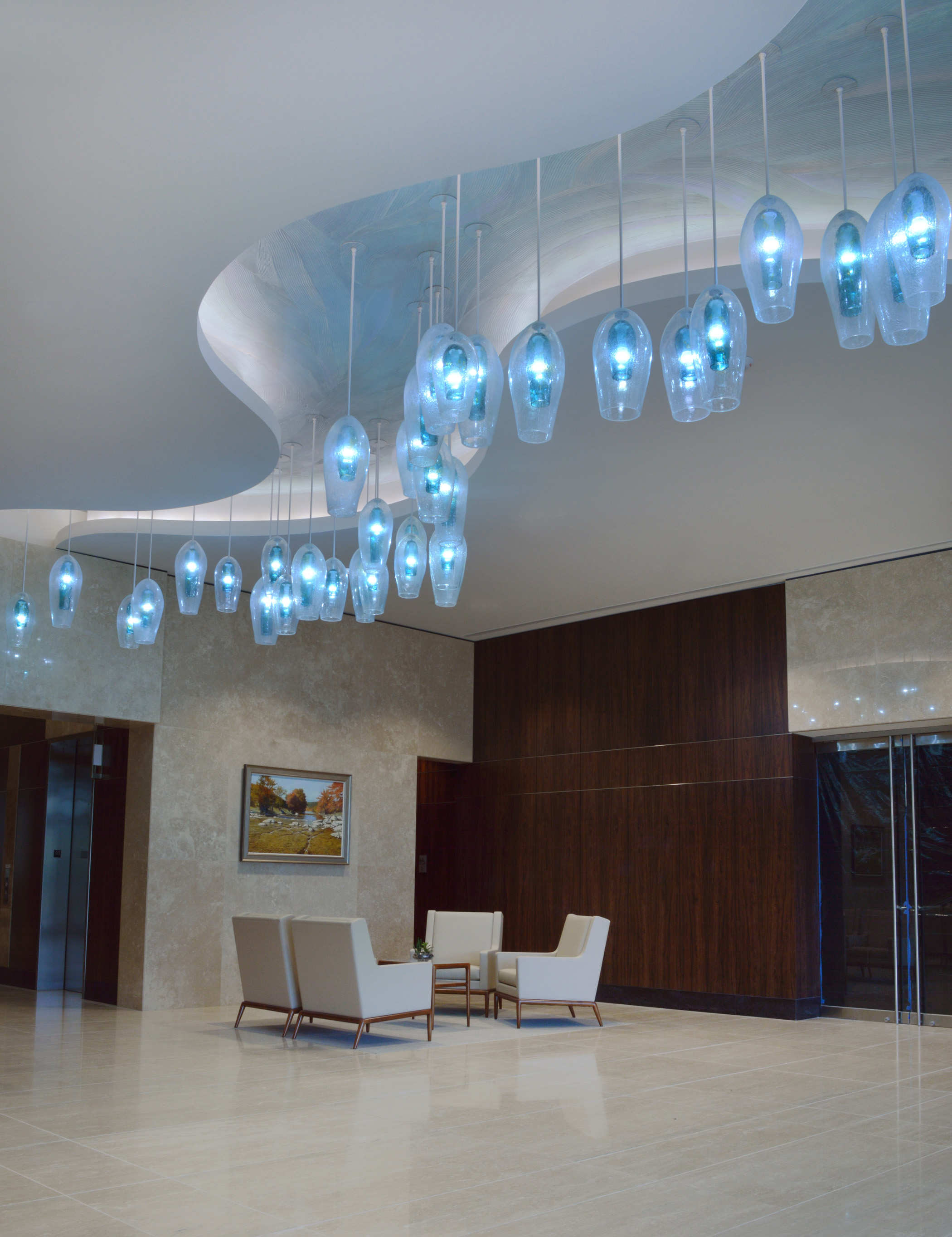 Wimberley Glassworks Briarpark Houston Blown Glass Lighting Installation North Lobby up view for web (2).jpg