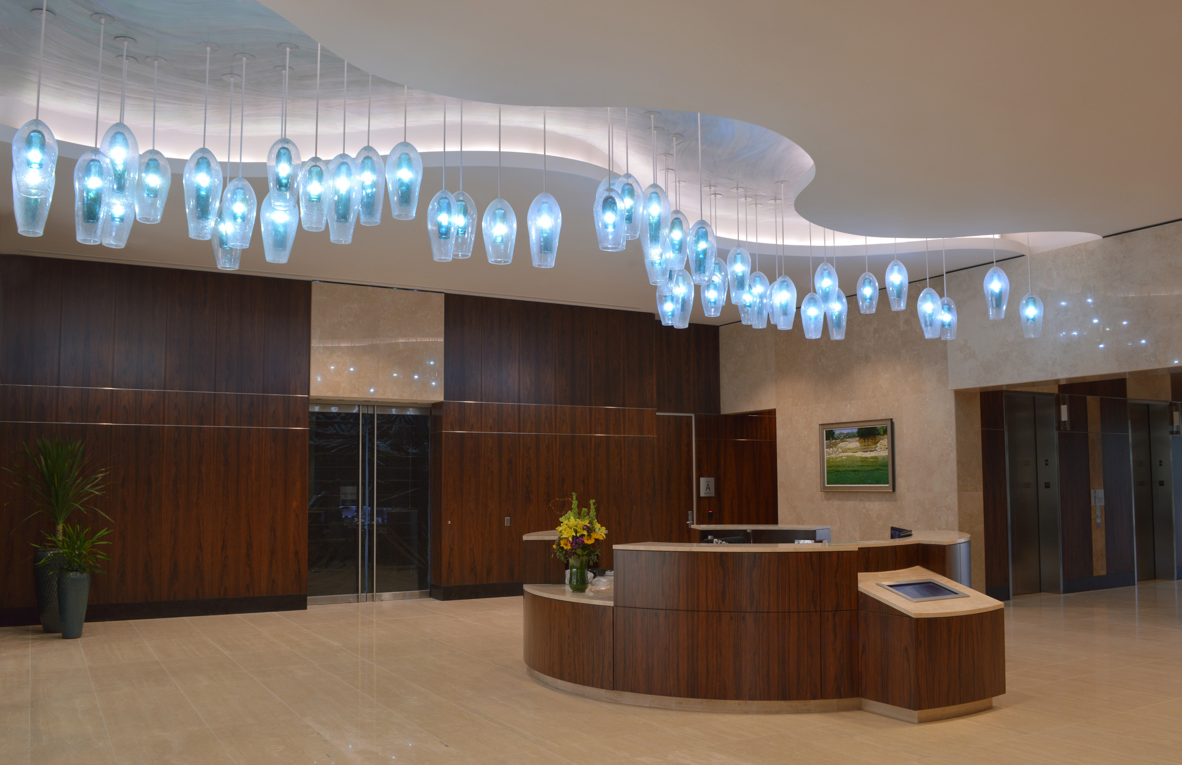 Wimberley Glassworks Briarpark Houston Blown Glass Lighting Installation North Lobby for web (2).jpg