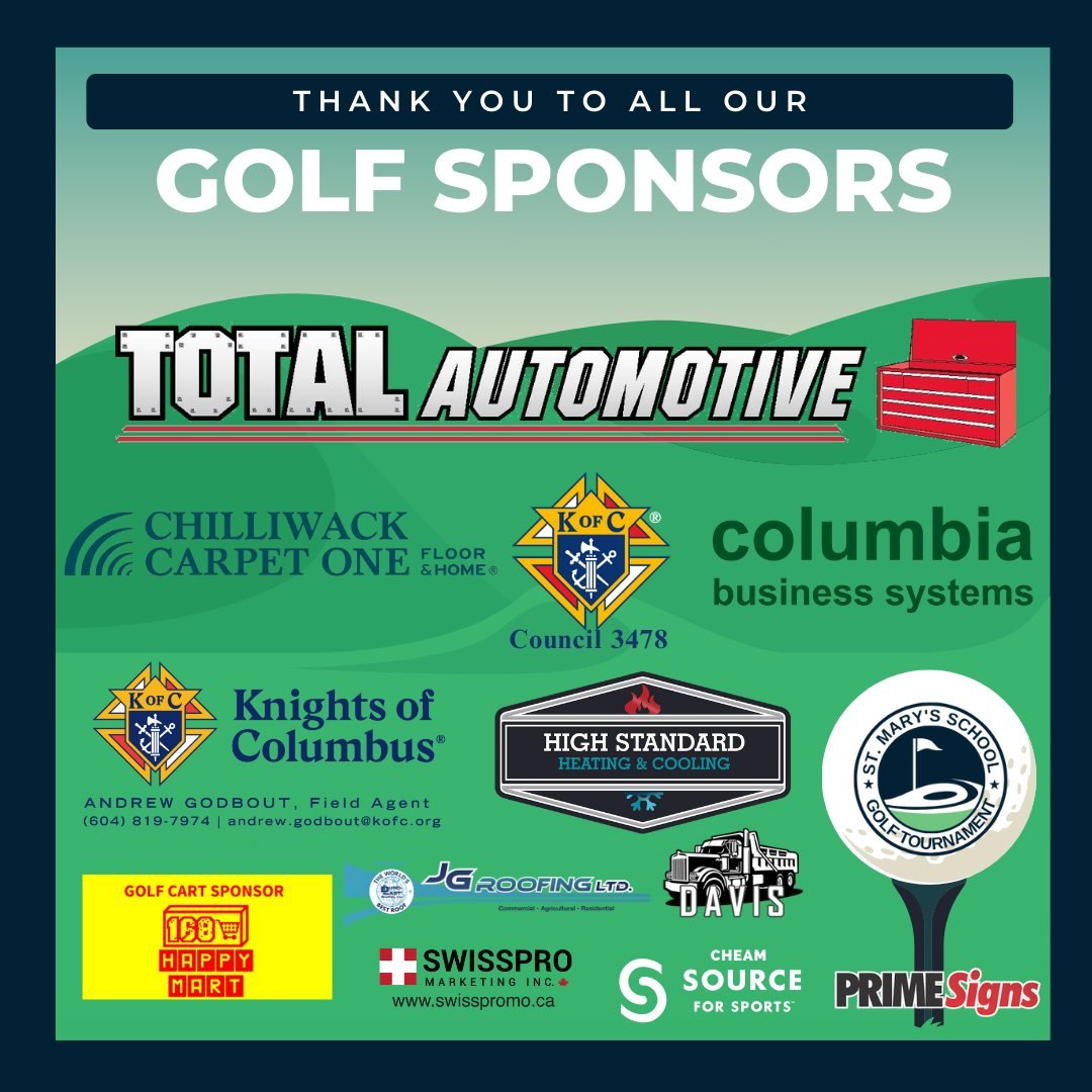 ⛳We can't wait to Tee Up fore Tech on May 25th (that's only two weeks away!) and want to thank all of our sponsors for their support of this tournament and our school!

Presenting Sponsor - Total Automotive

Hole Contest Sponsors:
@andrewgkofc 
@chil