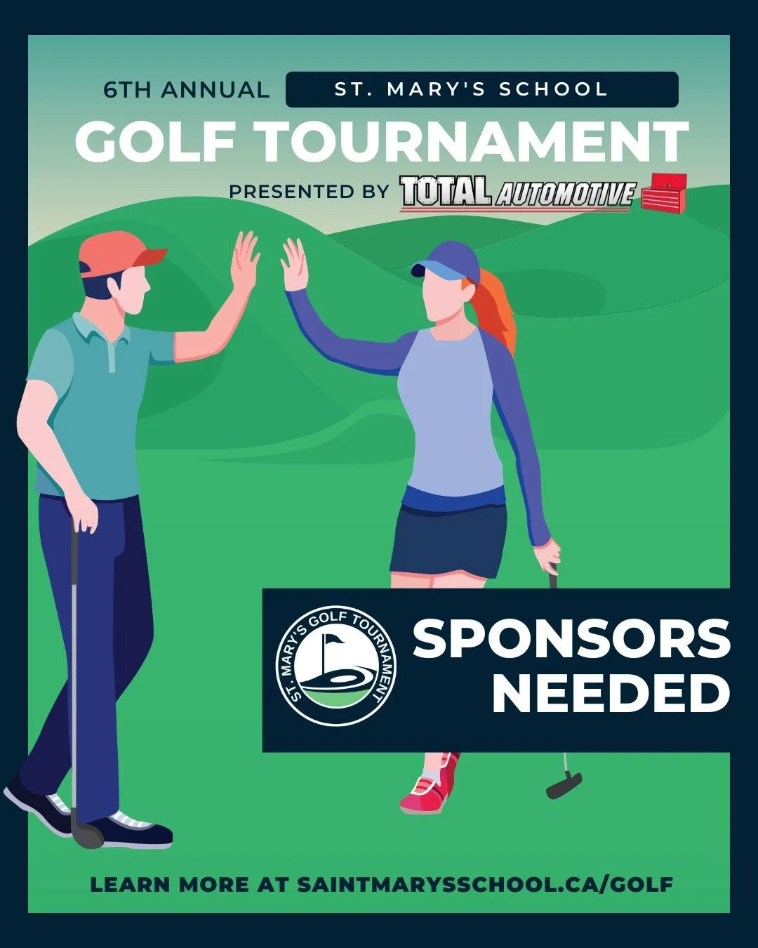 Planning for our 6th Annual Golf Tournament, presented by Total Automotive, is well underway, but we still have room for sponsors.

If your business is interested in being a hole sponsor (or you know of a business that would like to support our schoo