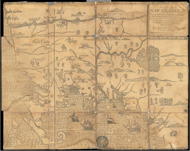 Map of New-England (1677); the “White Hills map.” See text for full bibliographic details. Osher Map Library and Smith Center for Cartographic Education, University of Southern Maine; www.oshermaps.org/map/492.0001