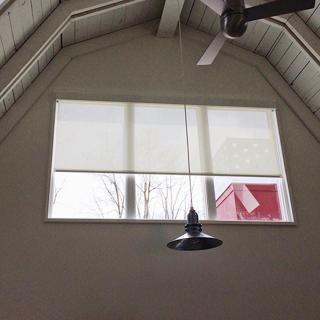 Check out this solar shade by Draper that we designed and installed at a renovated barn turned vacation home in Sawyer, Michigan. We did this project in conjunction with cool Chicago architecture firm Von Weise &amp; Associates. Swipe to see how well