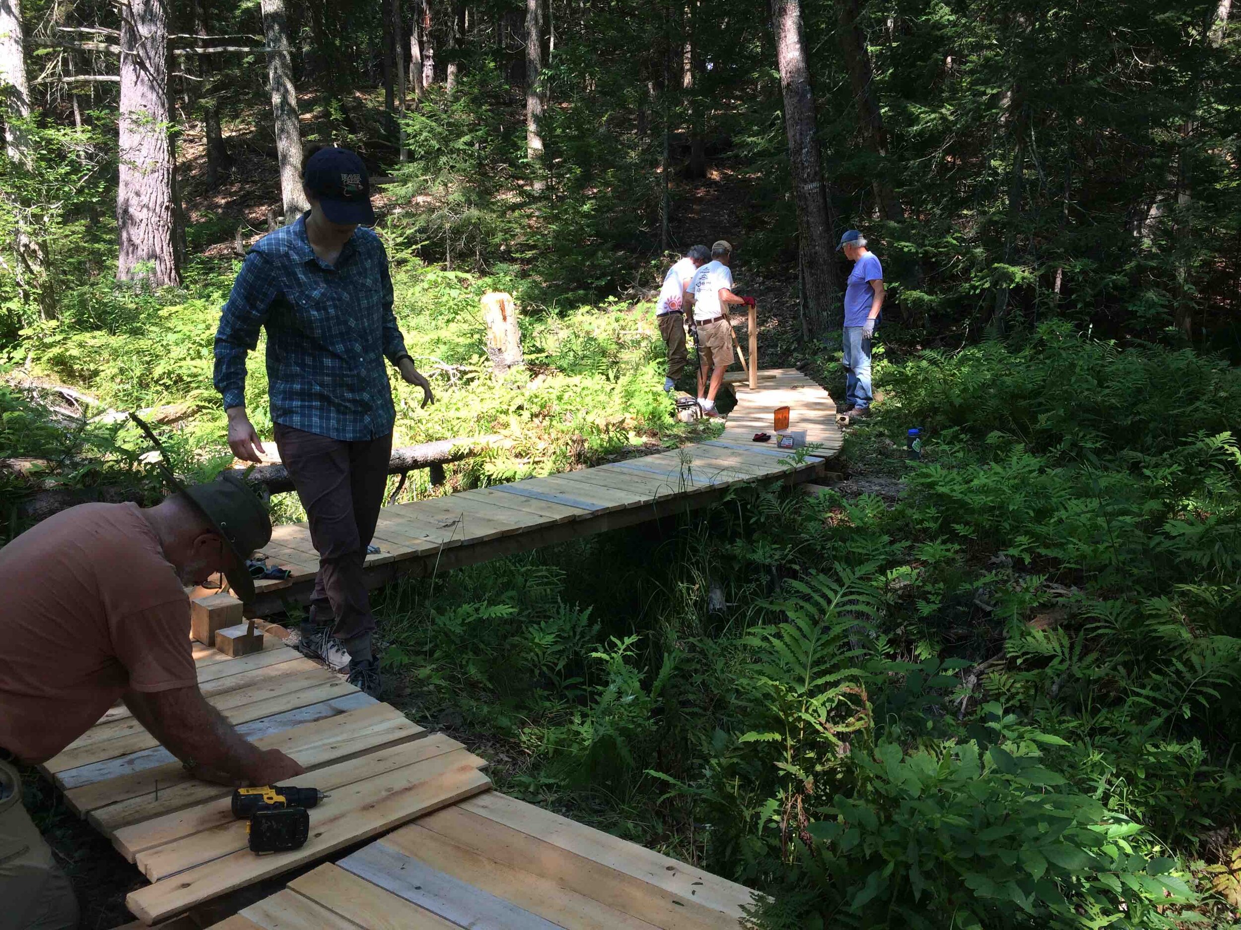  Building bog bridges at Red Rose Preserve. 