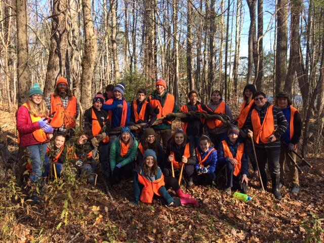  Chewonki Waypoint students help with fall trail checks and removal of invasive plants. 